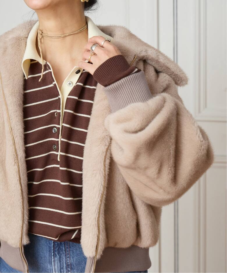 IENA エコファーノーカラーブルゾン◇38 URBANCODE LONDON エコファーブルゾン リバーシブル（ボア・フリース） 【美品】IENA イエナ ノーカラージャケット ファーコート ボアブルゾン M