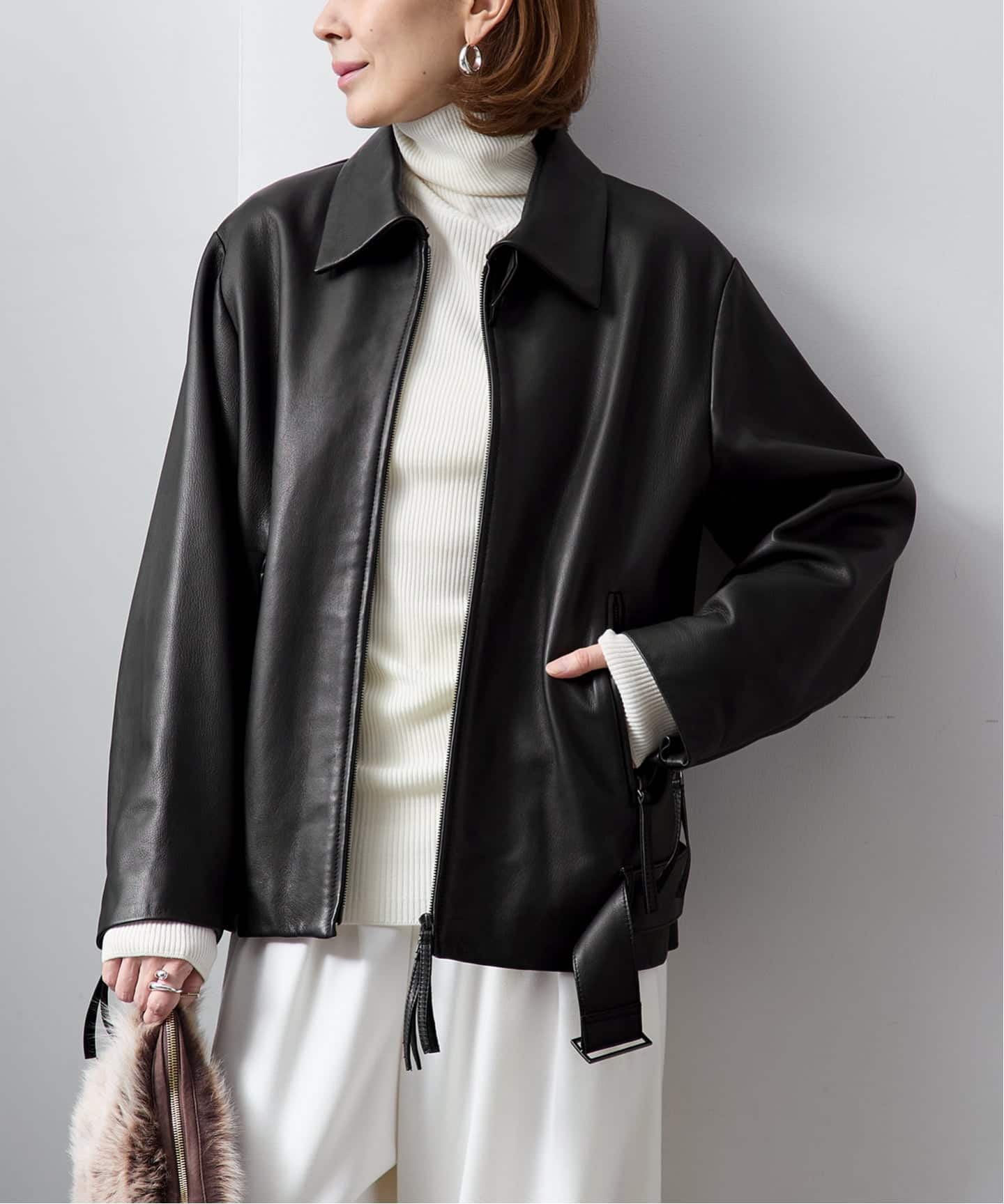 【超美品】ヴェルメイユパーイエナ　レザージャケット VERMEIL par iena レザージャケット ライダース レザージップブルゾン