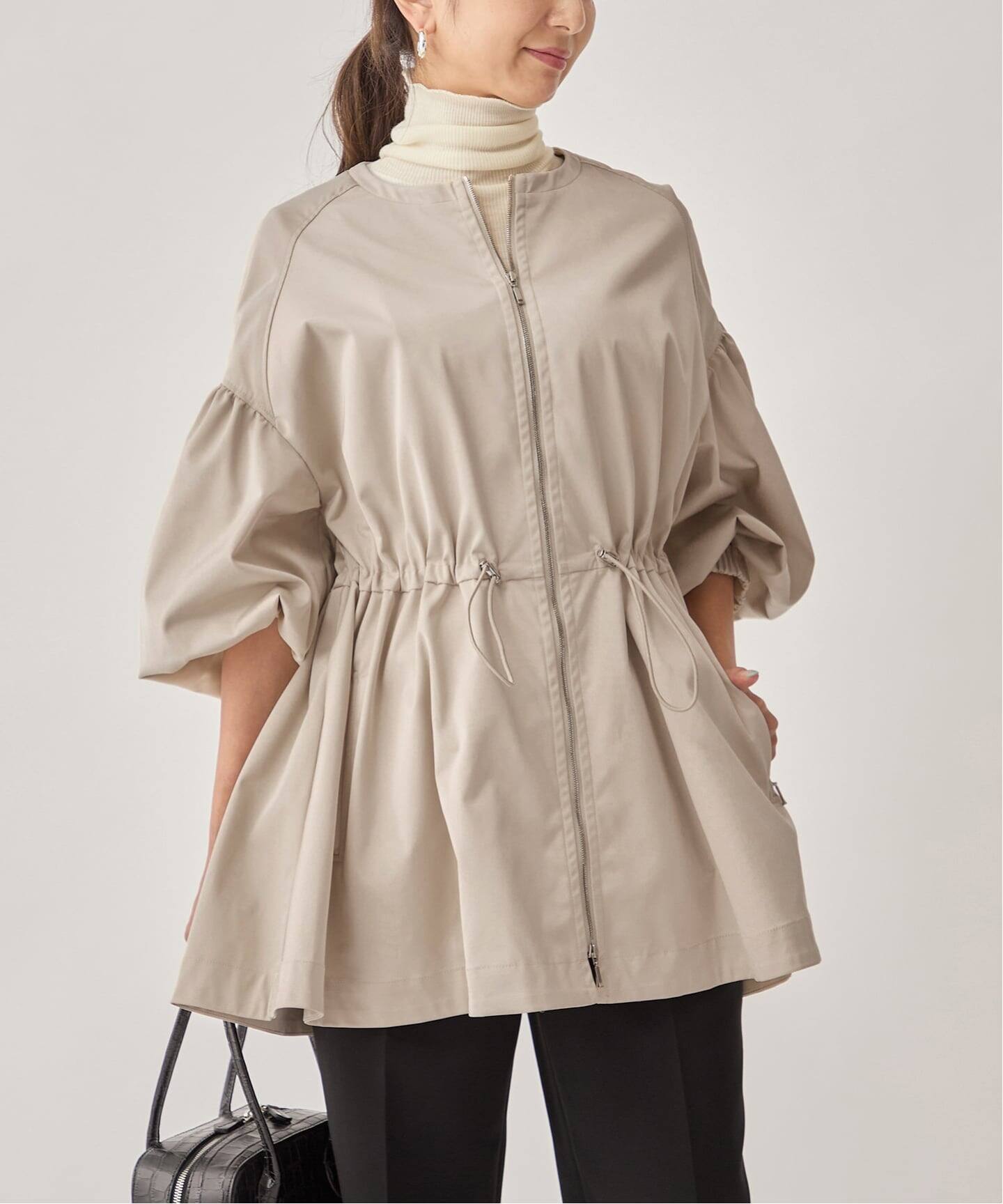 追加》ノーカラーギャザーZIPブルゾン（その他ブルゾン／アウター