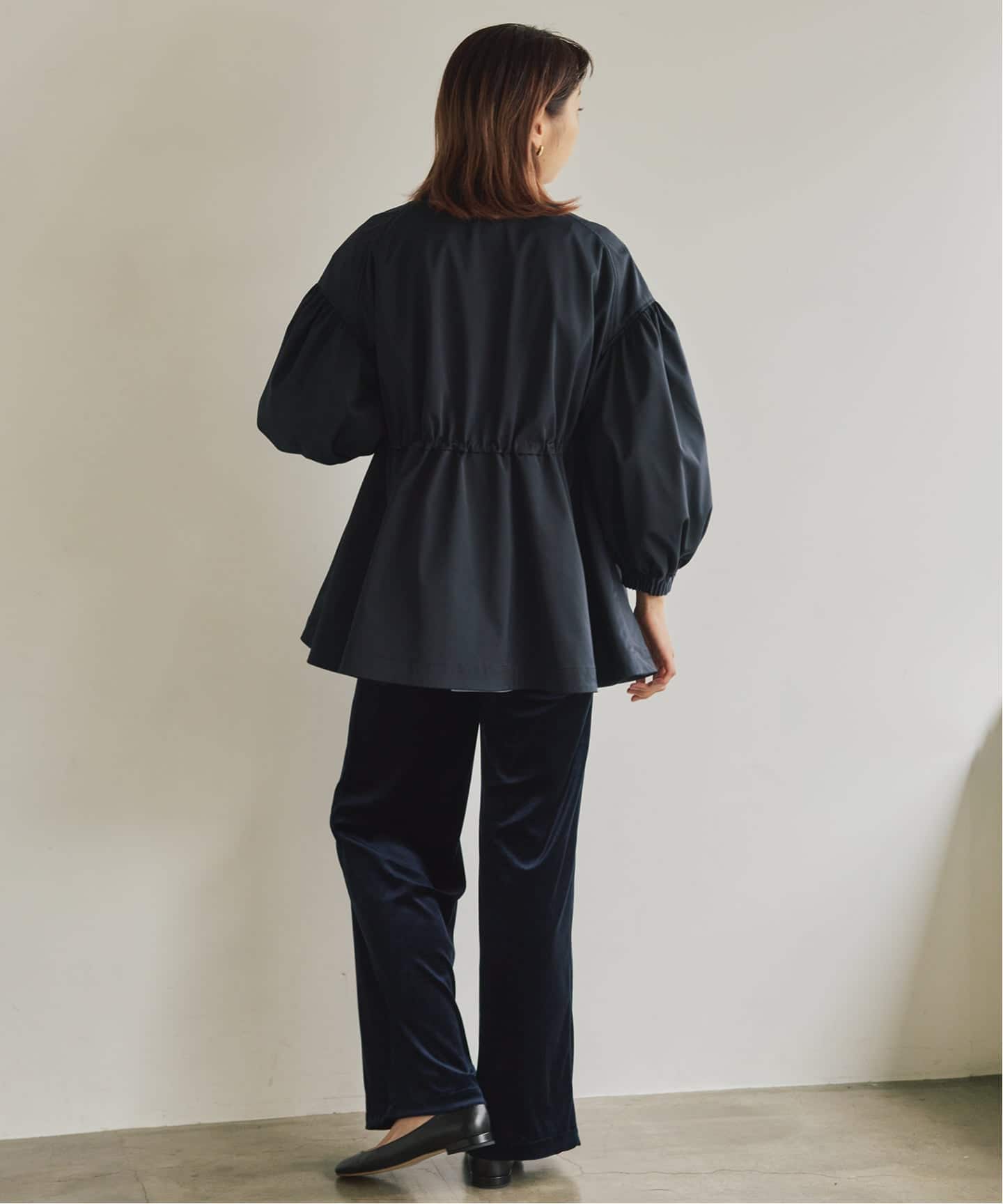 VERMEIL par iena ノーカラーギャザーZIPブルゾン　ブラック ノーカラーギャザーZIPブルゾン（ブルゾン）｜VERMEIL par iena