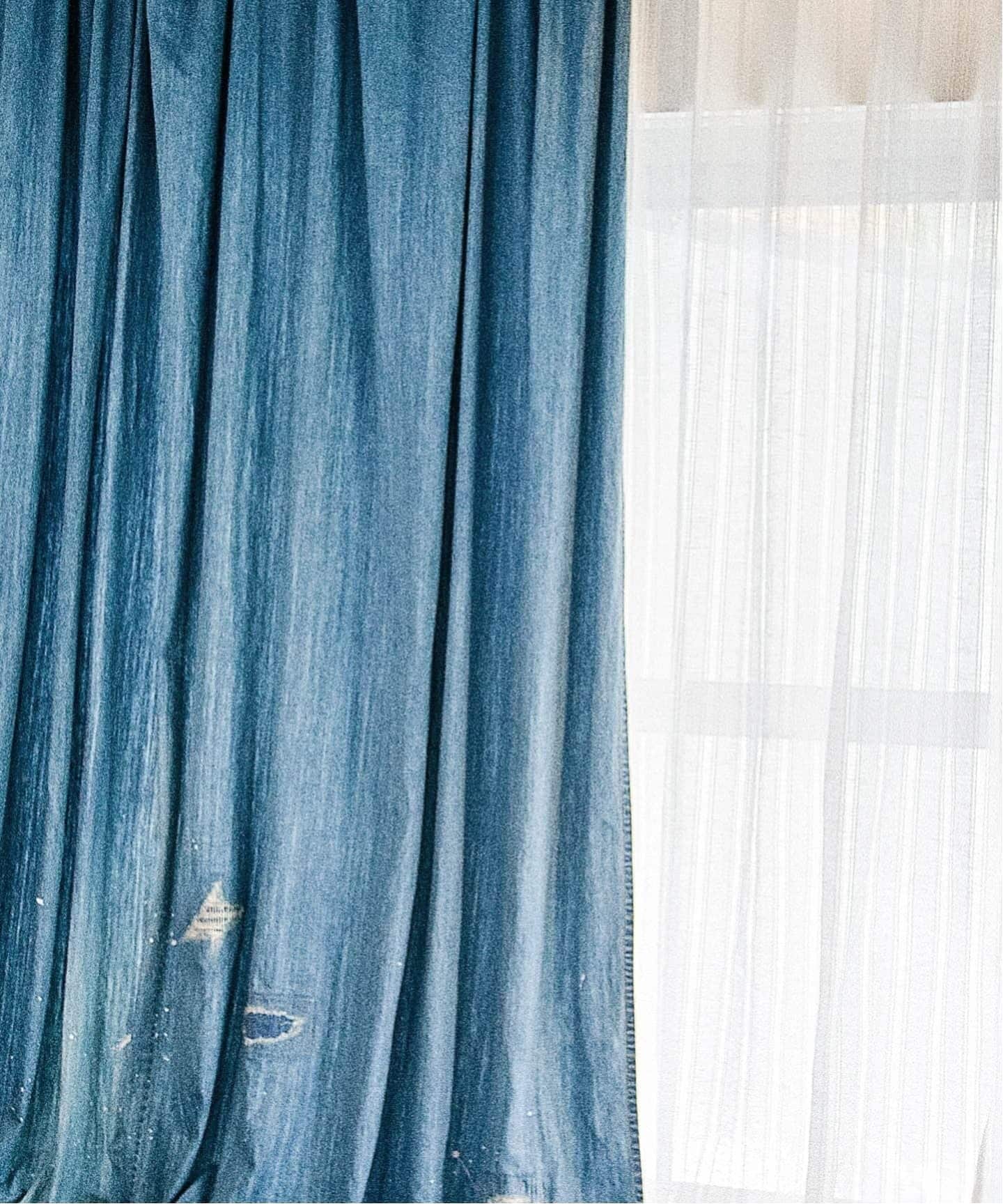 予約》DAMAGE DENIM CURTAIN 94×220 2枚セット（インテリア