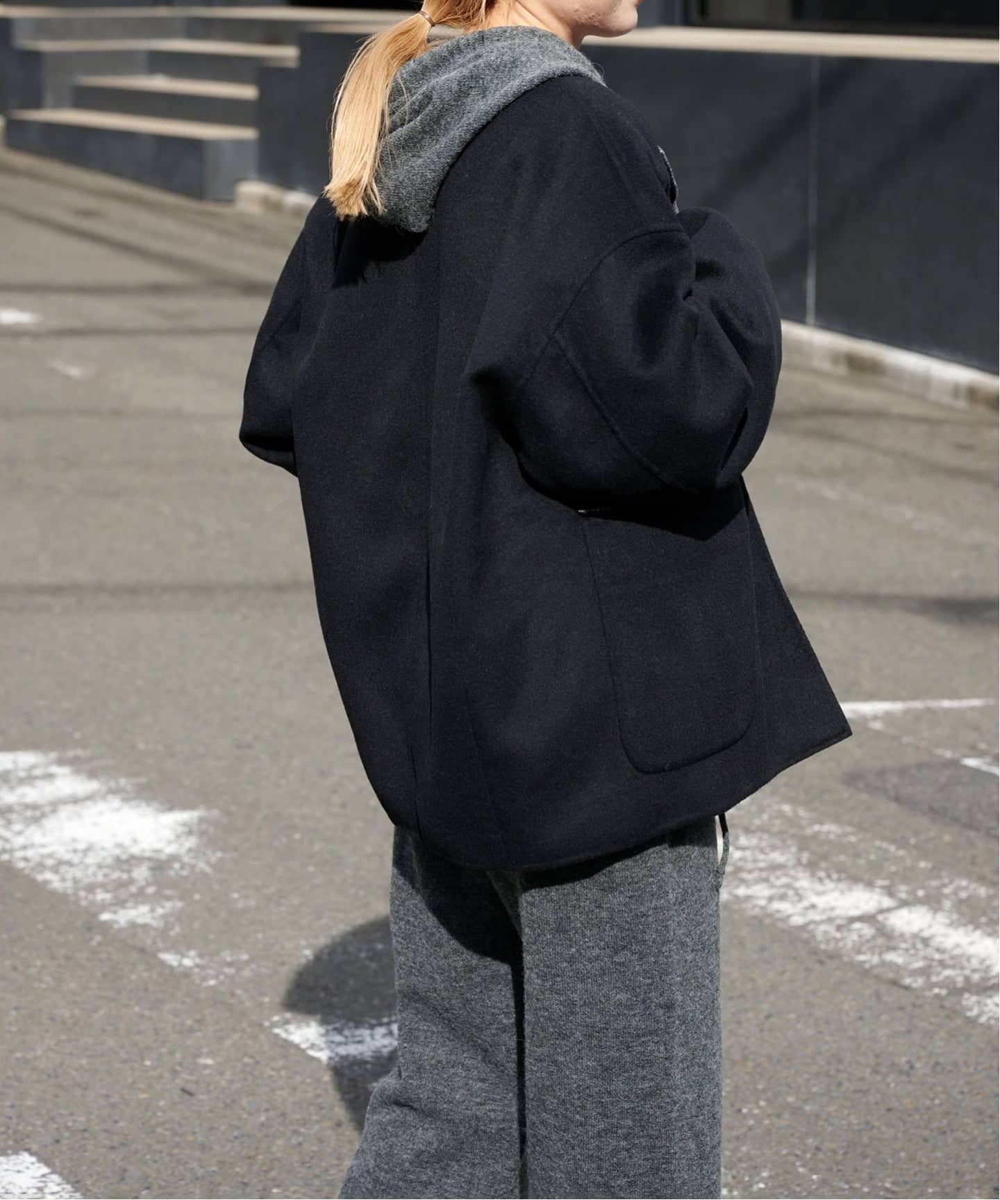 ダブルフェイスノーカラーコート　黒 ダブルフェイスノーカラーコート（ノーカラーコート）｜OUTDOOR