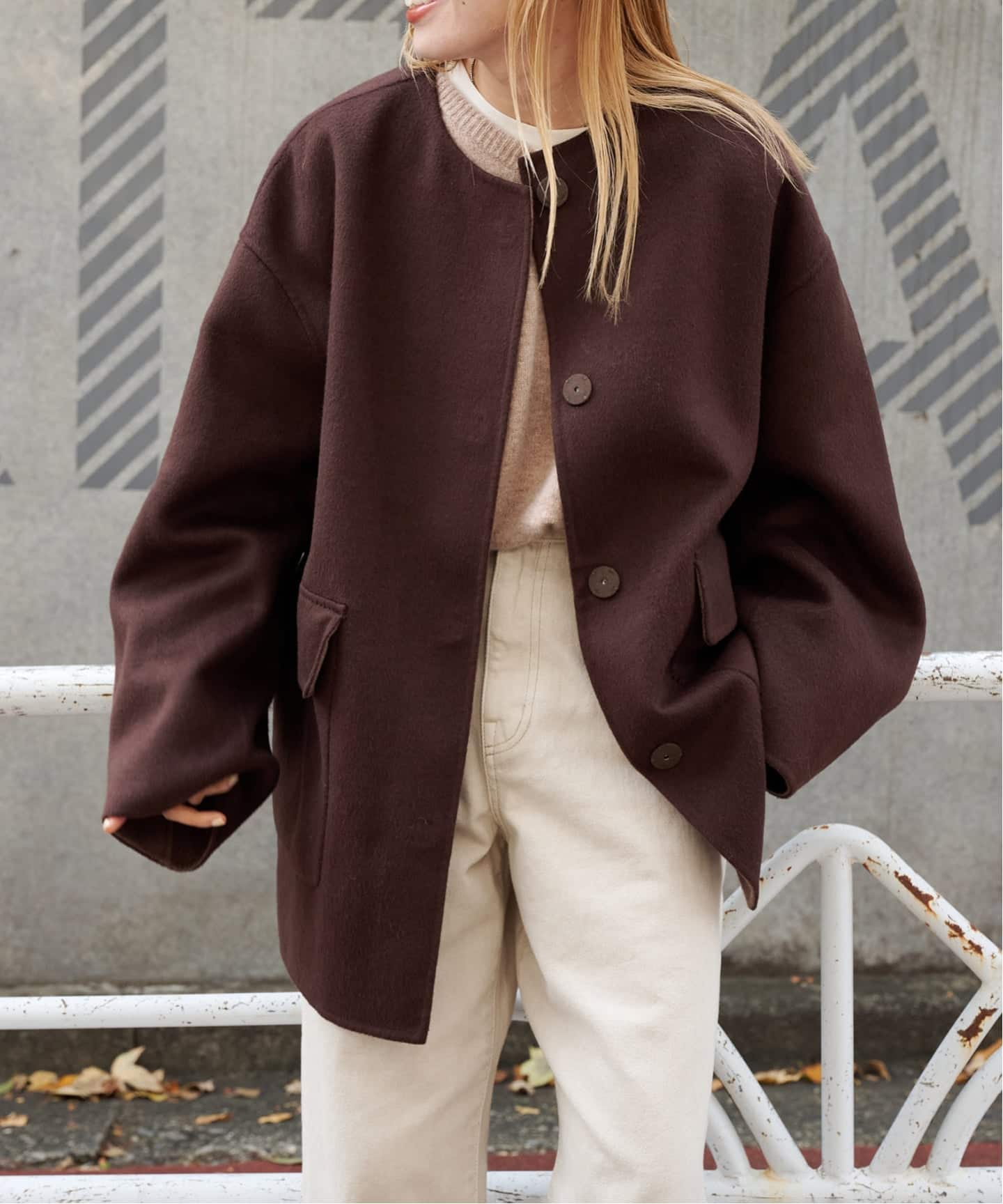 ダブルフェイスノーカラーコート（ノーカラーコート）｜OUTDOOR