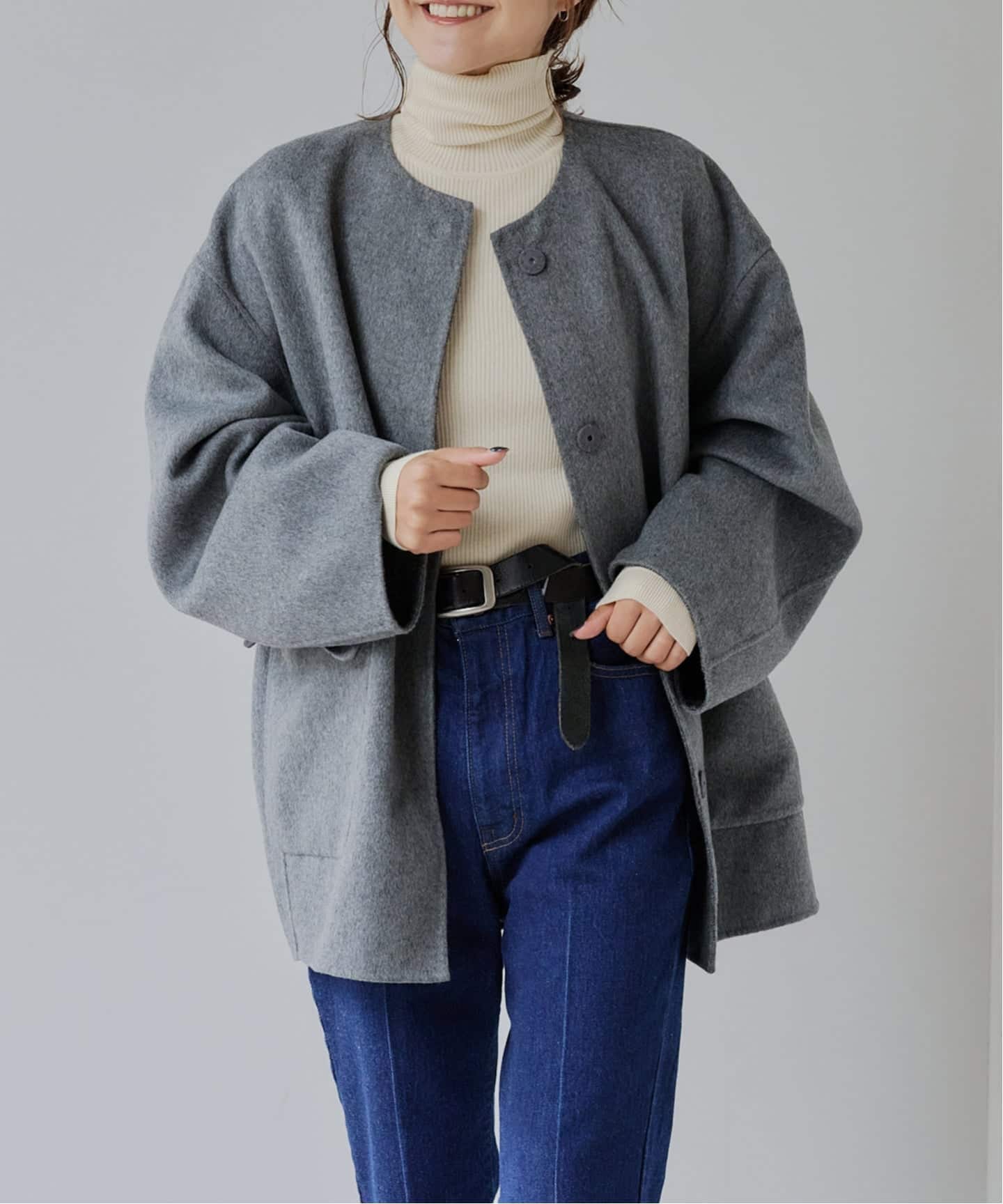 ダブルフェイスノーカラーコート（ノーカラーコート）｜OUTDOOR