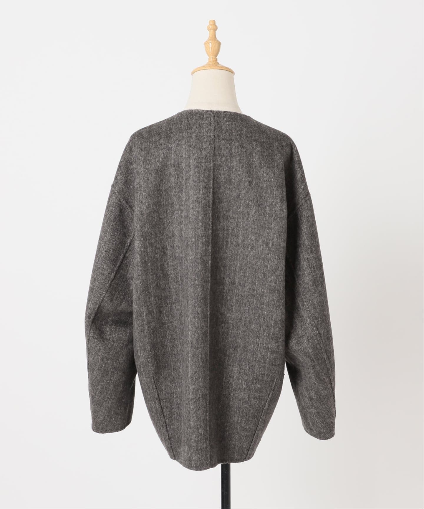 Primary NavyLabel ダブルフェイスノーカラーコート SHIPS Primary Navy Label:ウールダブルフェイスノーカラー