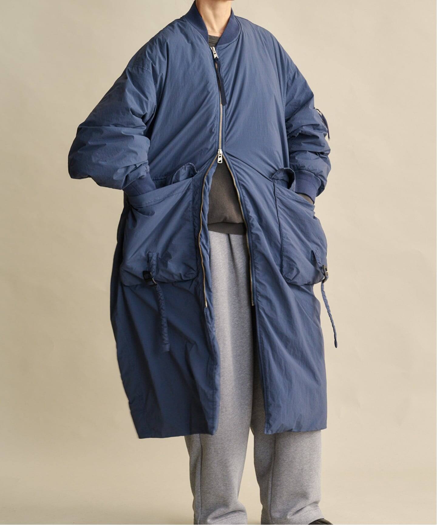 F/CE GARMENT DYE DOWN MA-1 LONG COAT（ノーカラーコート）｜BOICE