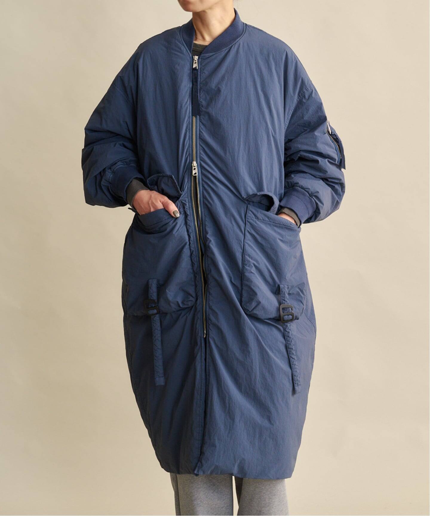 F/CE GARMENT DYE DOWN MA-1 LONG COAT（ノーカラーコート）｜BOICE
