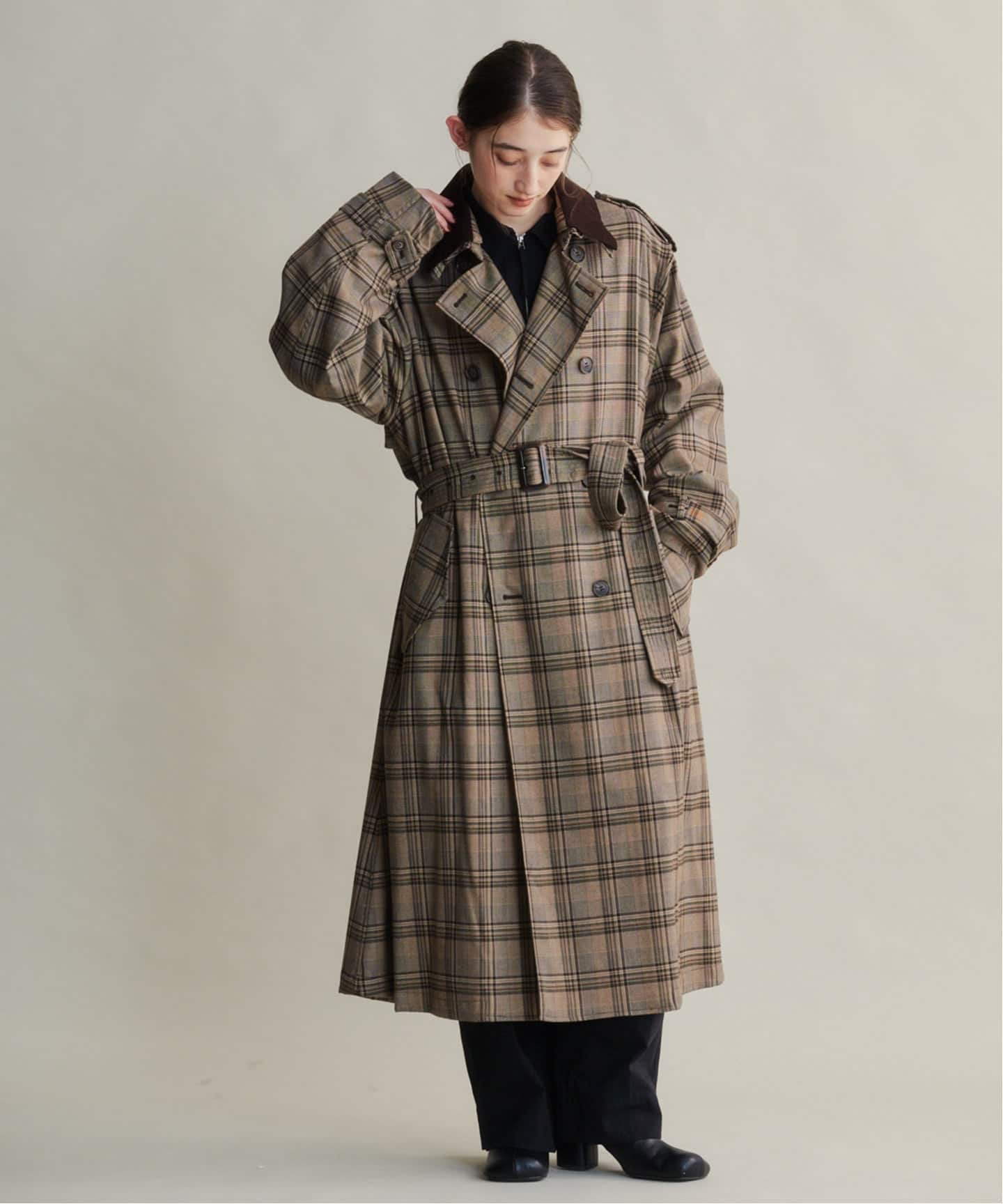 最終価格新品☆エトレトウキョウ　フードストールロングトレンチコート　チェックS ETRE 【エトレ】 フードストールロングトレンチコート CHECK