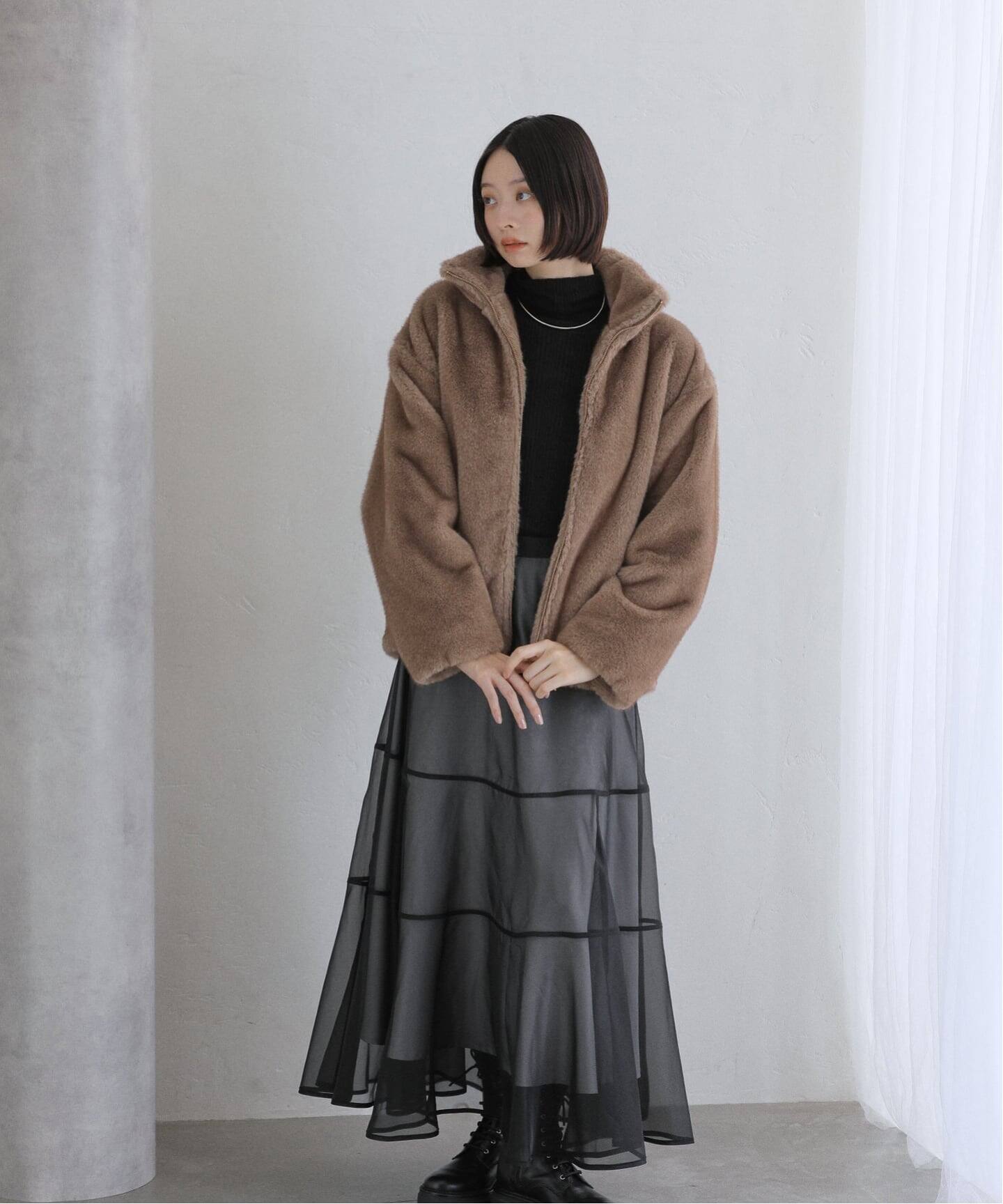 La TOTALITE◇ ステンカラーショートファーコート◇ブラウン36 La