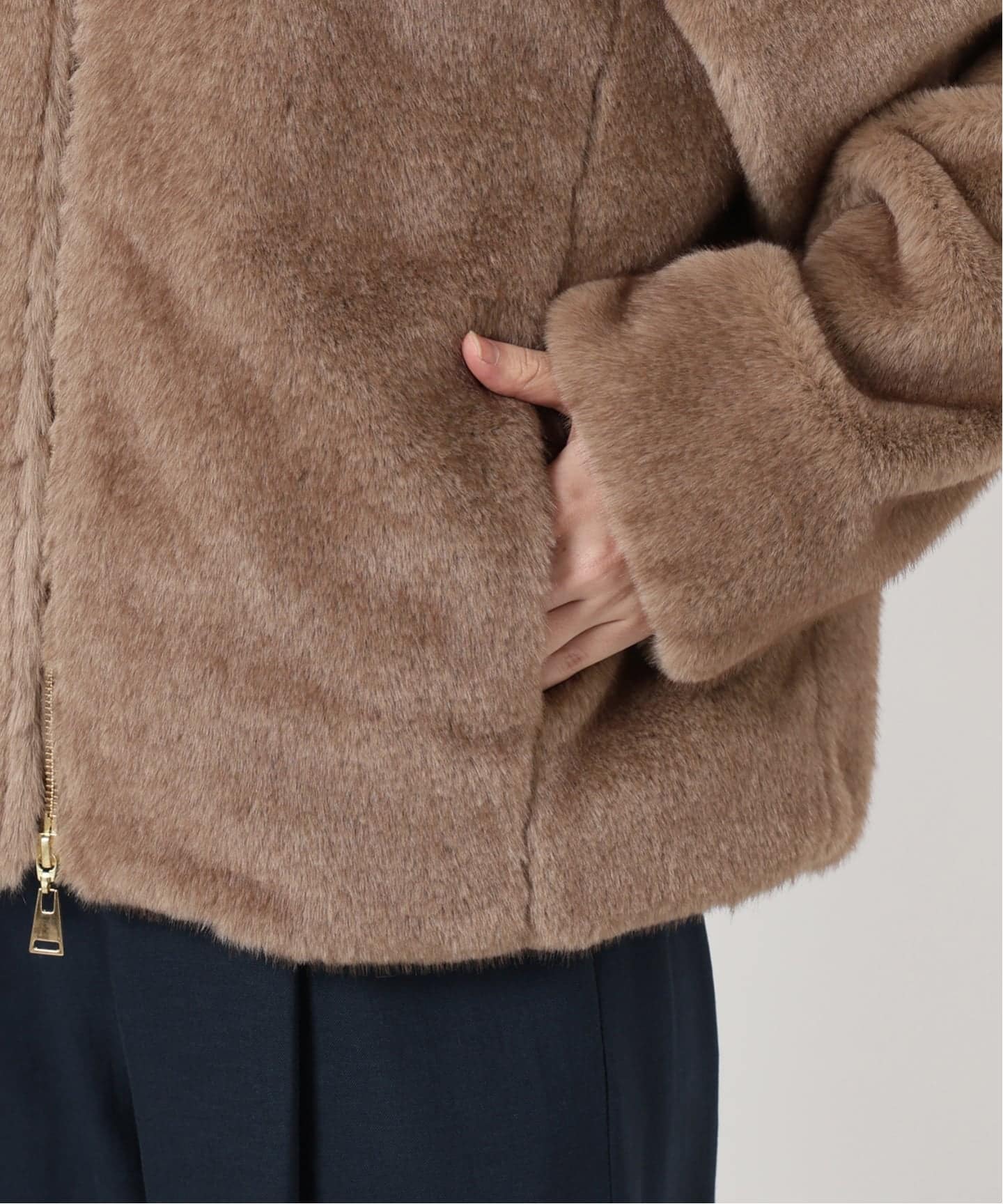 La TOTALITE◇ ステンカラーショートファーコート◇ブラウン36 La TOTALITE◇ ステンカラーショートファーコート◇ブラウン36