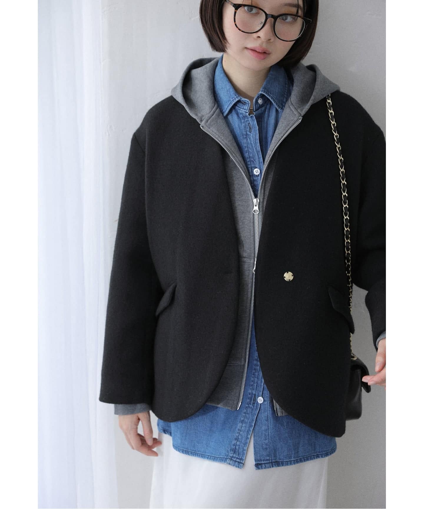 予約》ノーカラーショートコート（ノーカラーコート）｜La