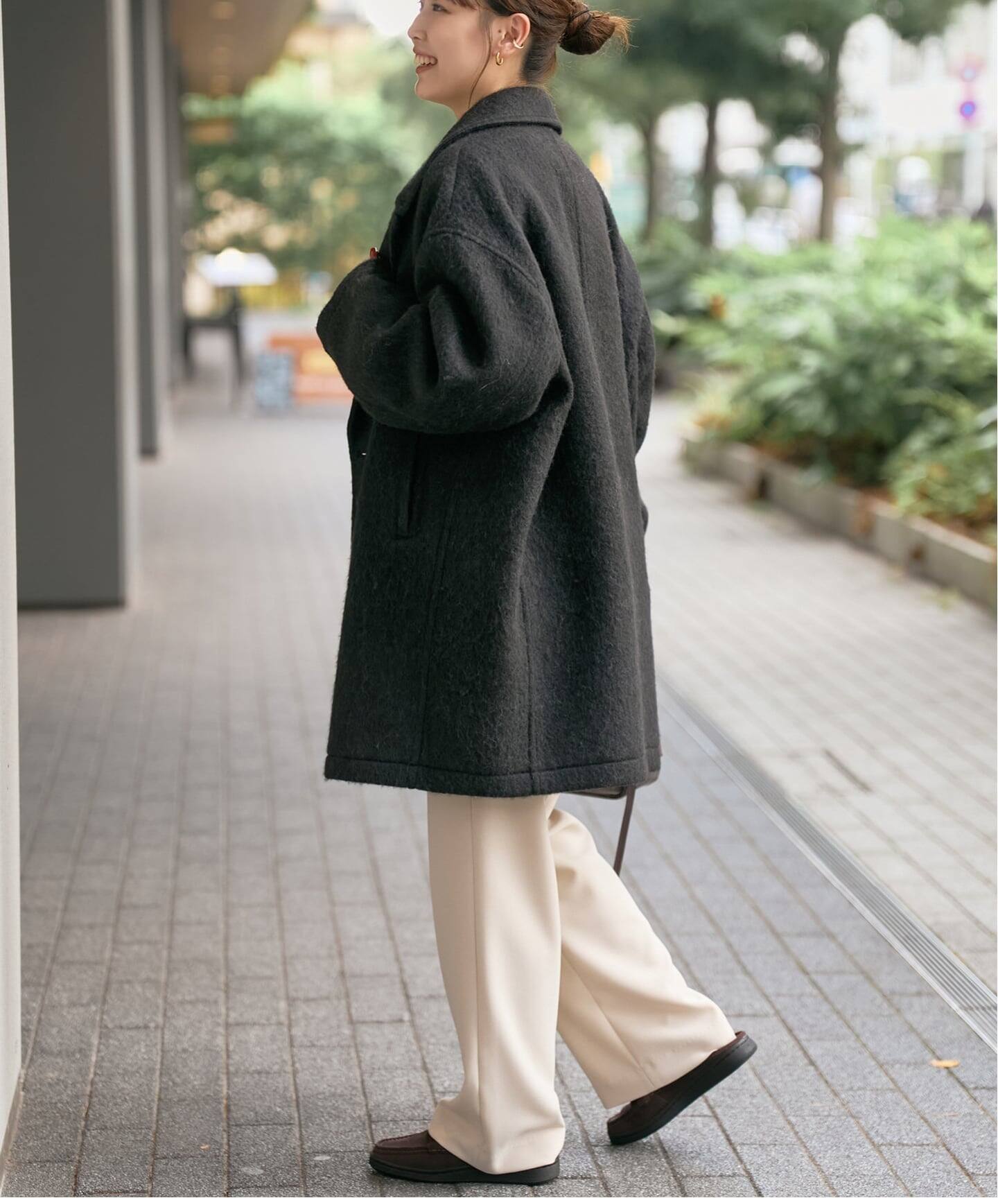 23AW スピックアンドスパン ミドルシャギーコート36グレー オーバーサイズ 23AW スピックアンドスパン ミドルシャギーコート36グレー