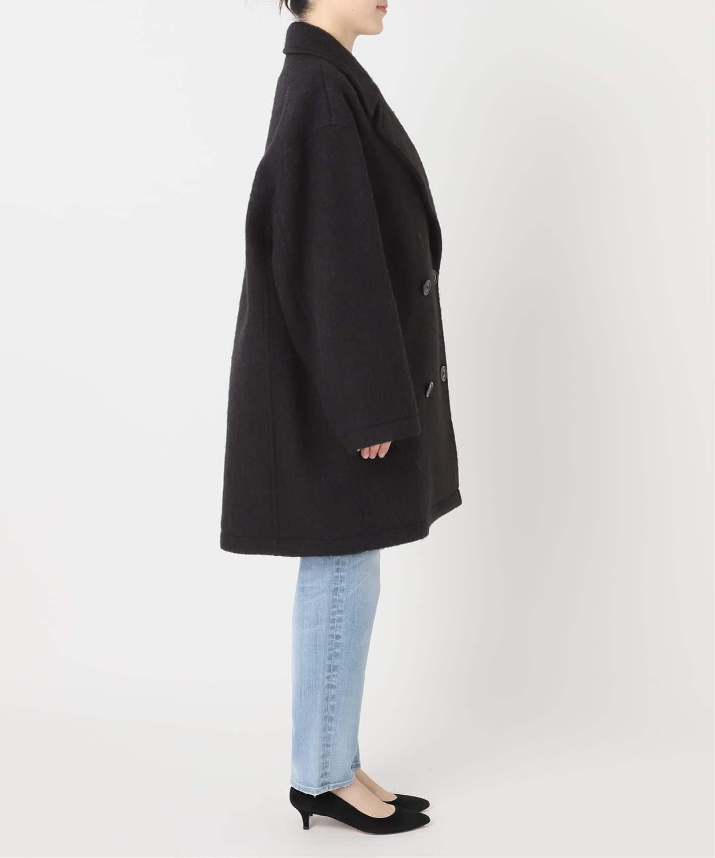 23AW スピックアンドスパン ミドルシャギーコート36グレー オーバーサイズ 完全受注生産】SO シャギーミドルコート（ピーコート）｜Spick