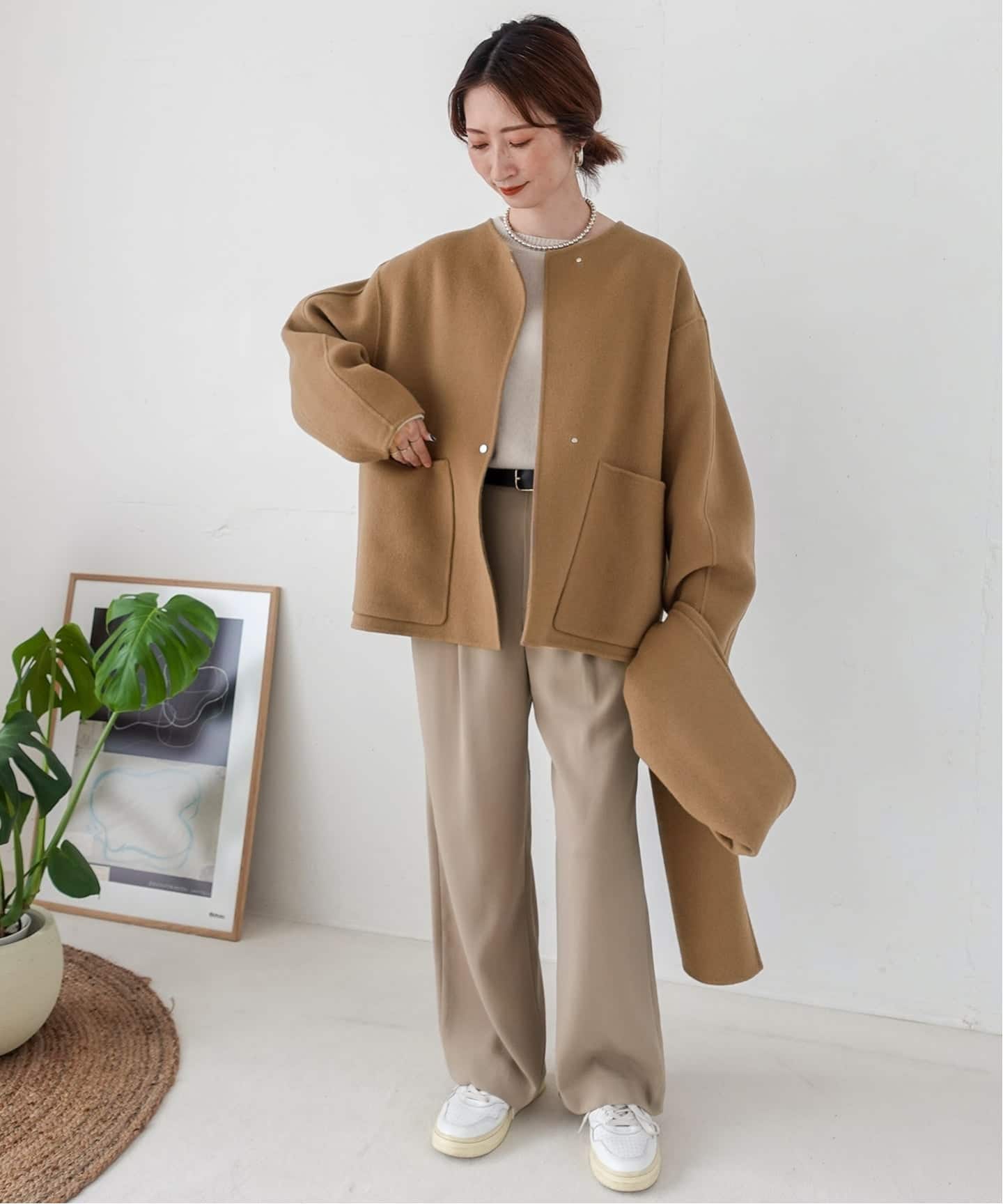 Spick&Span ビーバーストール付きショートコート　36 ブラック 追加予約》ビーバーストール付きセットコート（ノーカラーコート