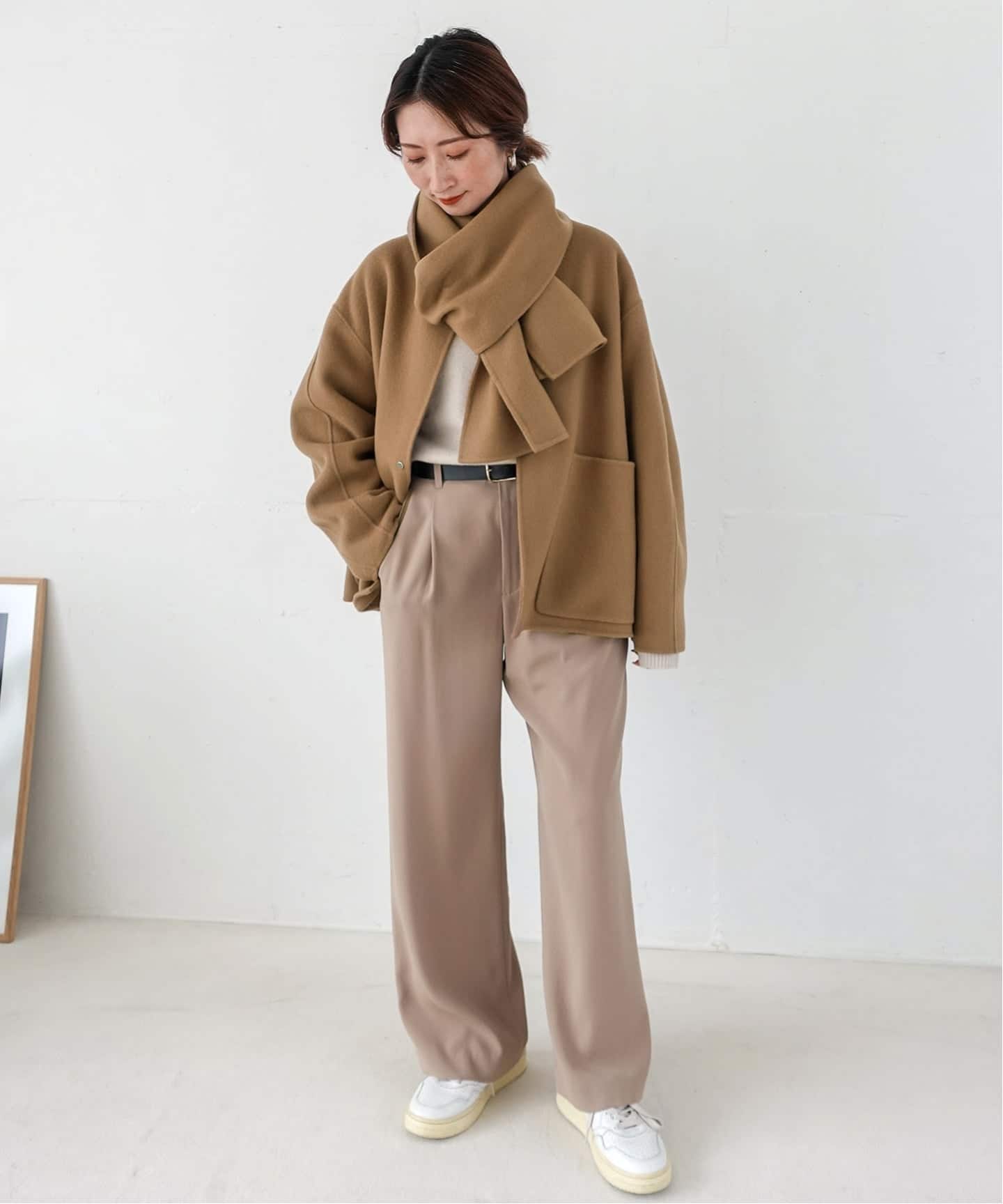 スピック&スパン　ビーバーストール付ショートコート　キャメル　36 スピック＆スパン Spick & Span 《追加予約》ビーバーストール