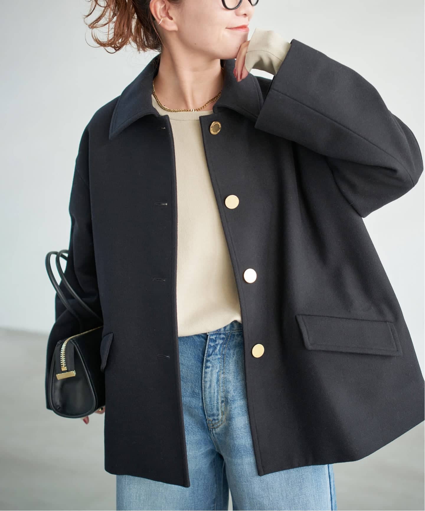 Spick&Span 黒 フード付きジャケット Spick and Span ライダースジャケット