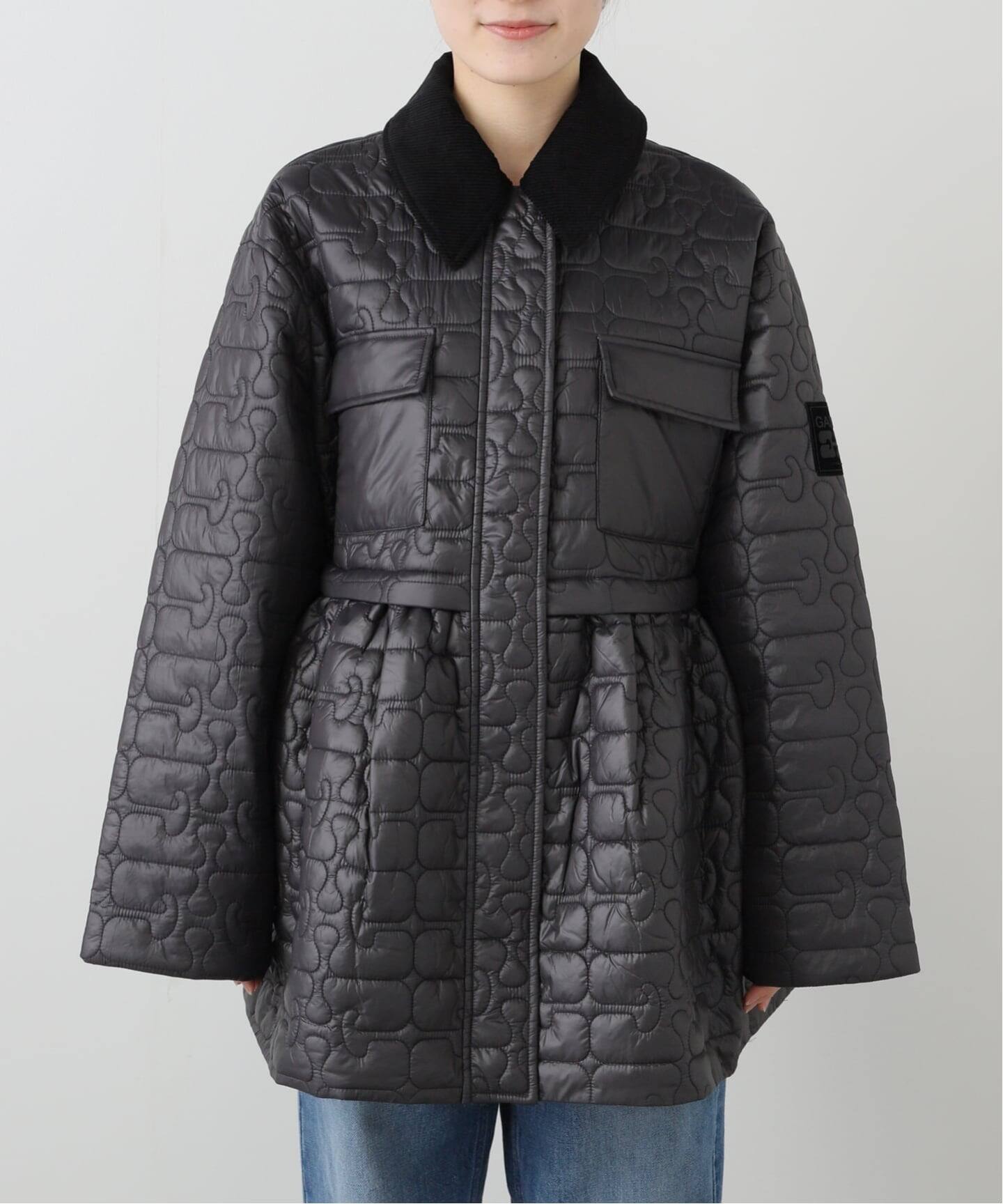 ガニー　レザーワンピース　コート GANNI/ガニー Shiny Quilt Midi Jacket w. Flare（その他ブルゾン