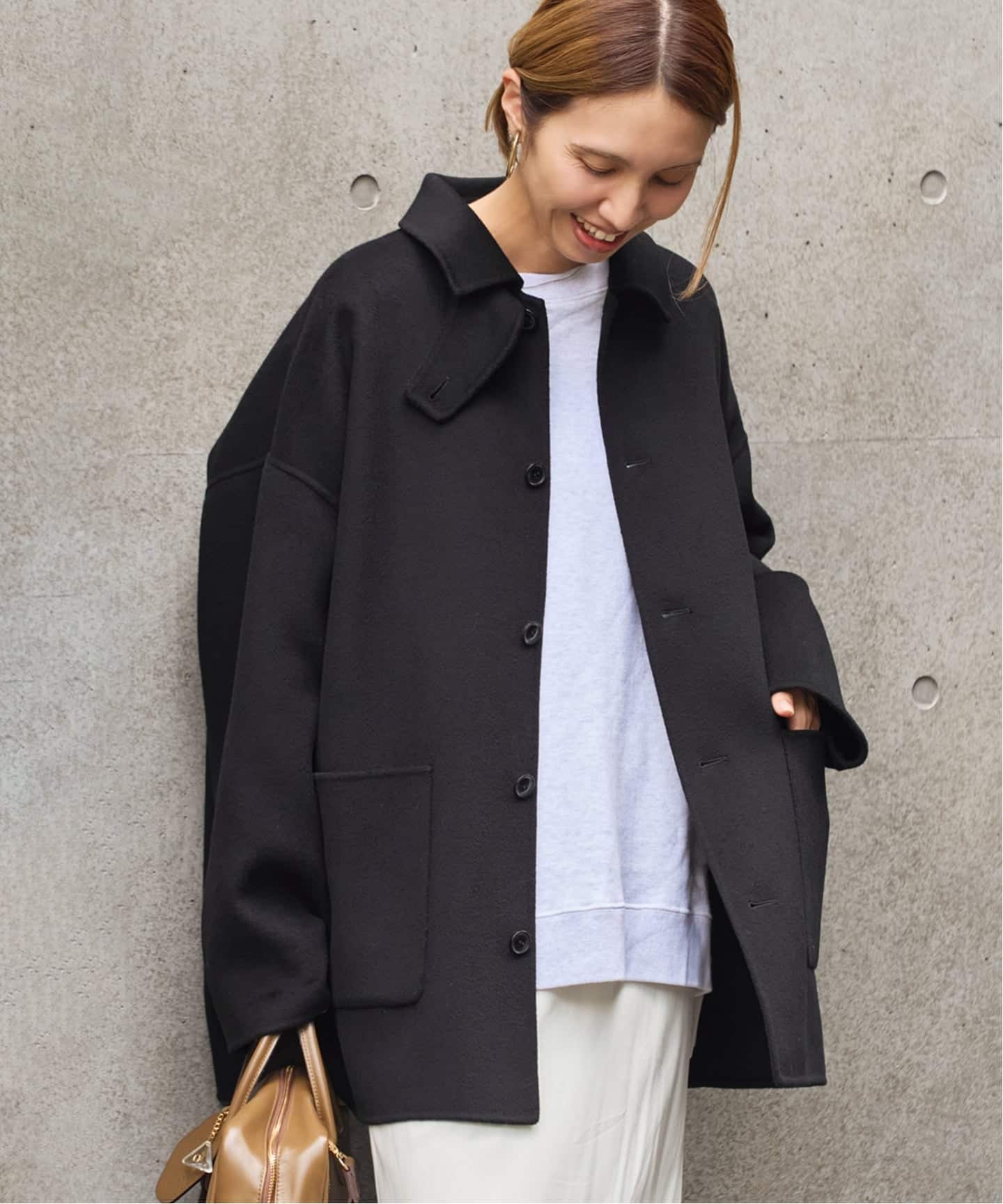 フレームワーク ハミルトンコート ウール100% 2way ノーカラー グレー