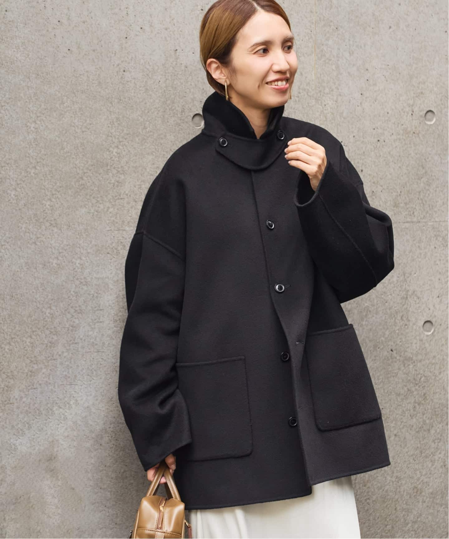 【未使用】FRAMeWORK ハミルトンパルカラーミドルコート黒 38 フレームワーク FRAMeWORK ≪追加≫ハミルトンバルカラーミドルコート