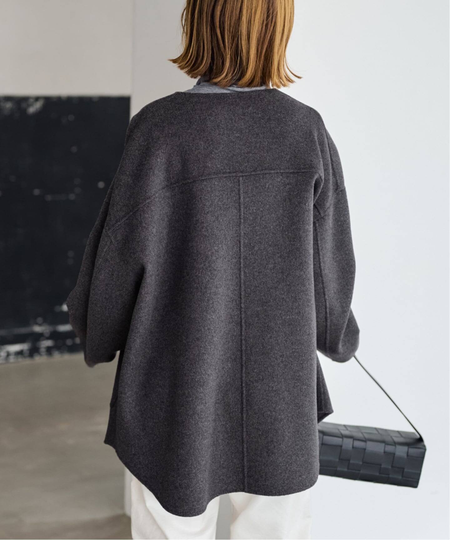 FRAMeWORKハミルトンリバークルーネックコート36サイズ　ブラック ≪WEB限定追加≫ハミルトンリバークルーネックコート（ノー