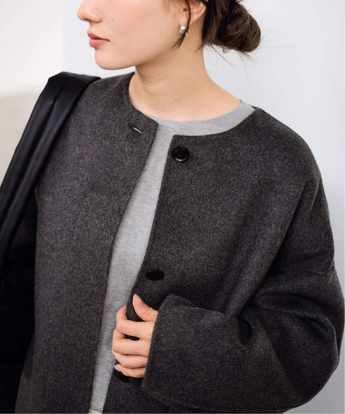 美品✨FRAMeWORK ハミルトンリバークルーネックコート　黒　2023AW セール】≪追加≫ハミルトンリバークルーネックコート（ノー