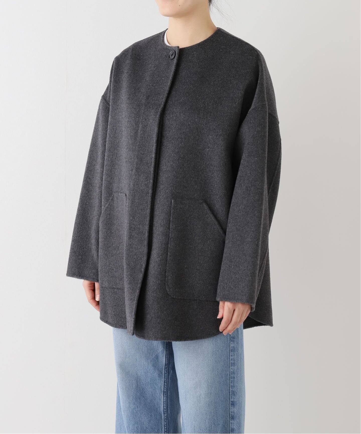 FRAMeWORK フレームワーク ハミルトンリバークルーネックコート グレー ≪WEB限定追加≫ハミルトンリバークルーネックコート（ノーカラー