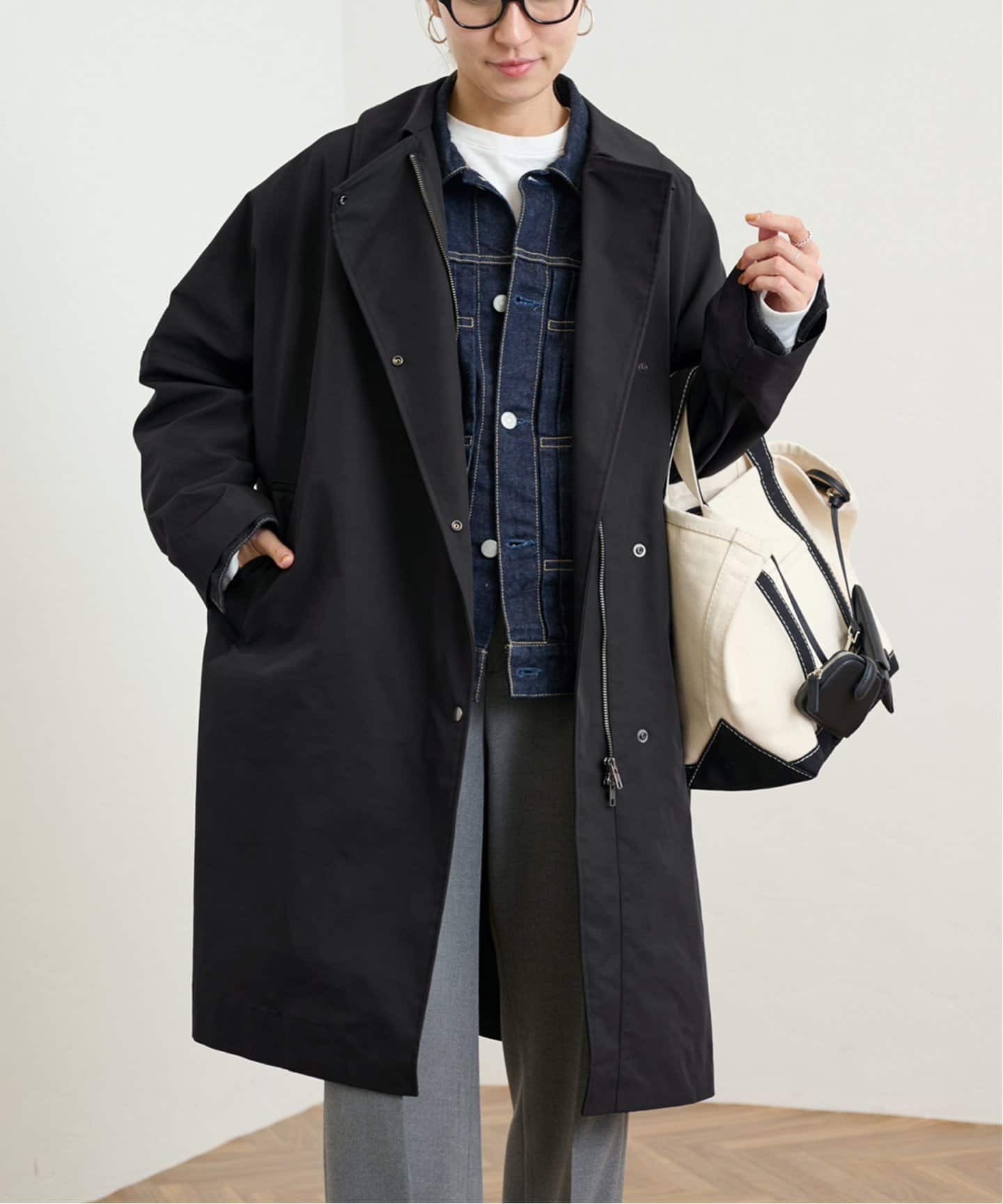 美品 FRAMeWORK 撥水 ポンチョトレンチコート ブラック 38 ≪追加予約≫撥水ポンチョトレンチコート 2（その他ブルゾン／アウター