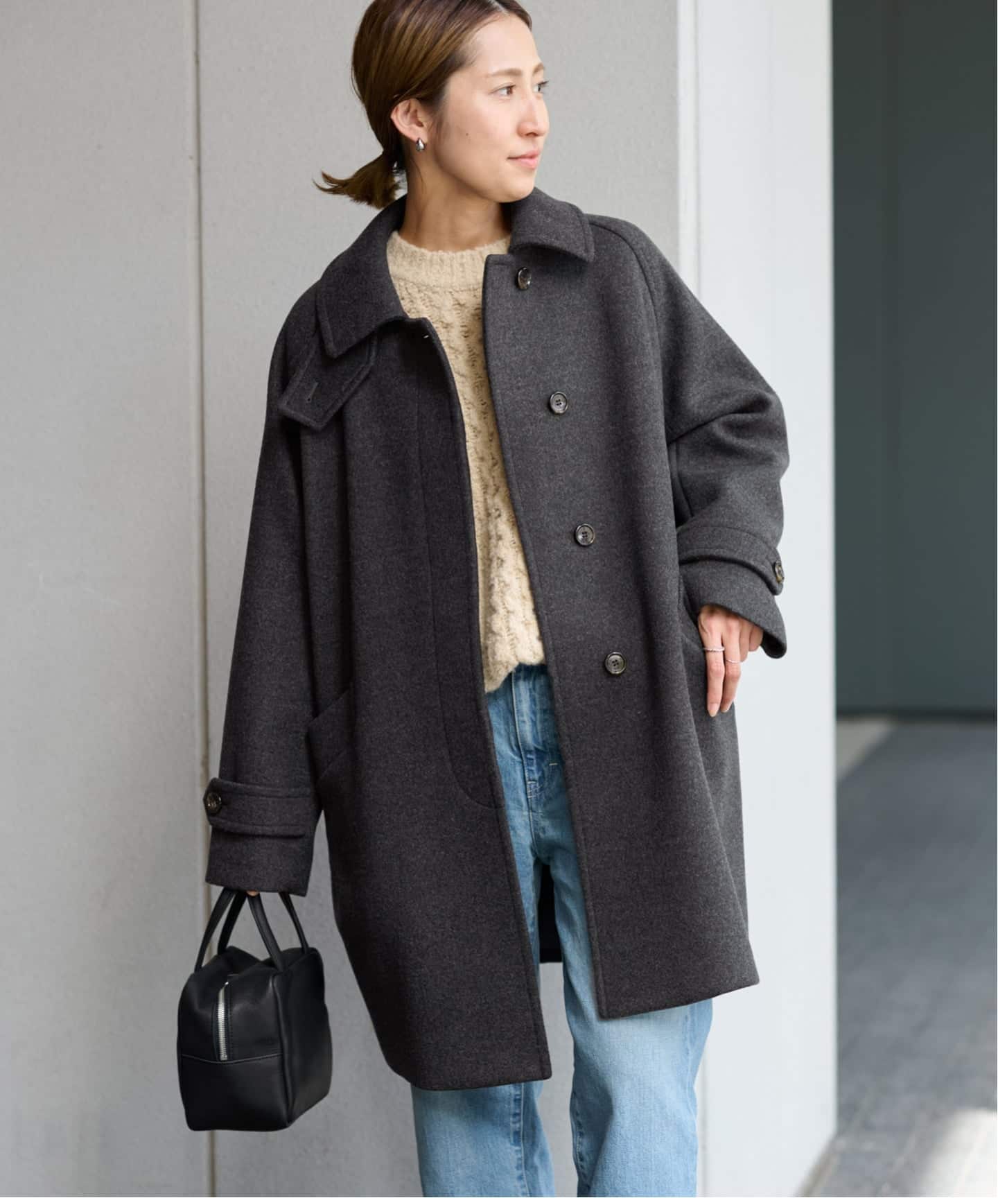 【新品】FRAMeWORK　ラムウールMIXシャルムバルカラーコートブラック36 ≪WEB先行 / 追加≫ラムウールMIXシャルムバルカラーコート