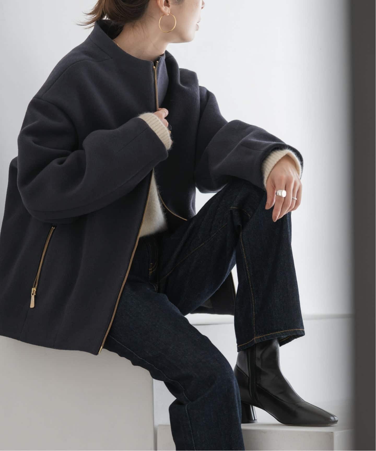 MTRレイズドネックジップコート（ノーカラーコート）｜NOBLE（ノーブル