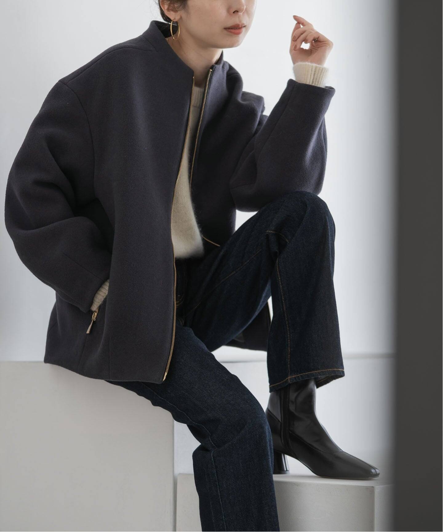 MTRレイズドネックジップコート（ノーカラーコート）｜NOBLE（ノーブル