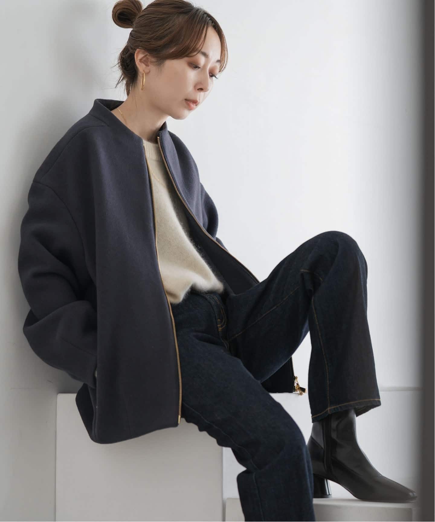 MTRレイズドネックジップコート（ノーカラーコート）｜NOBLE（ノーブル