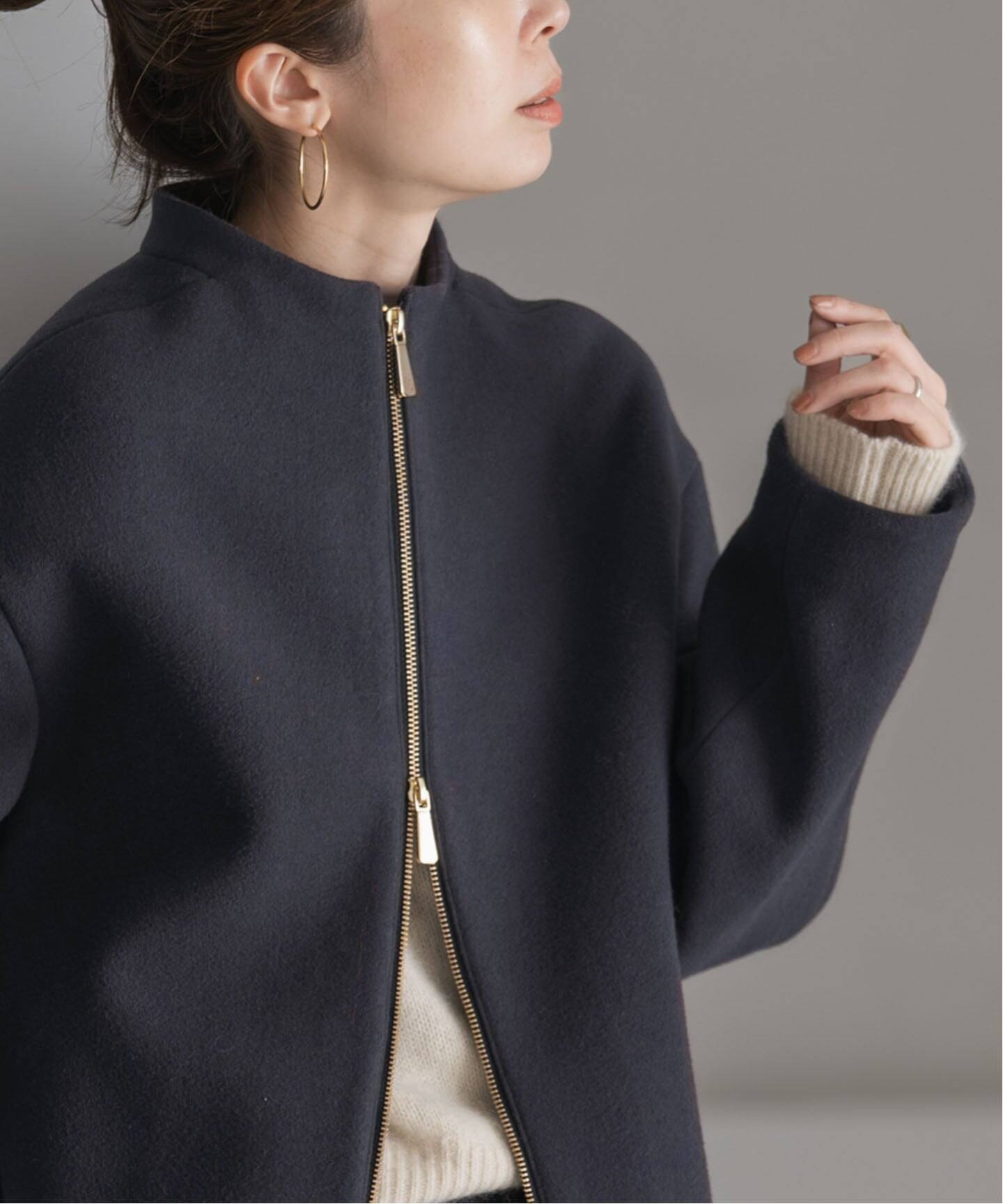 MTRレイズドネックジップコート（ノーカラーコート）｜NOBLE（ノーブル