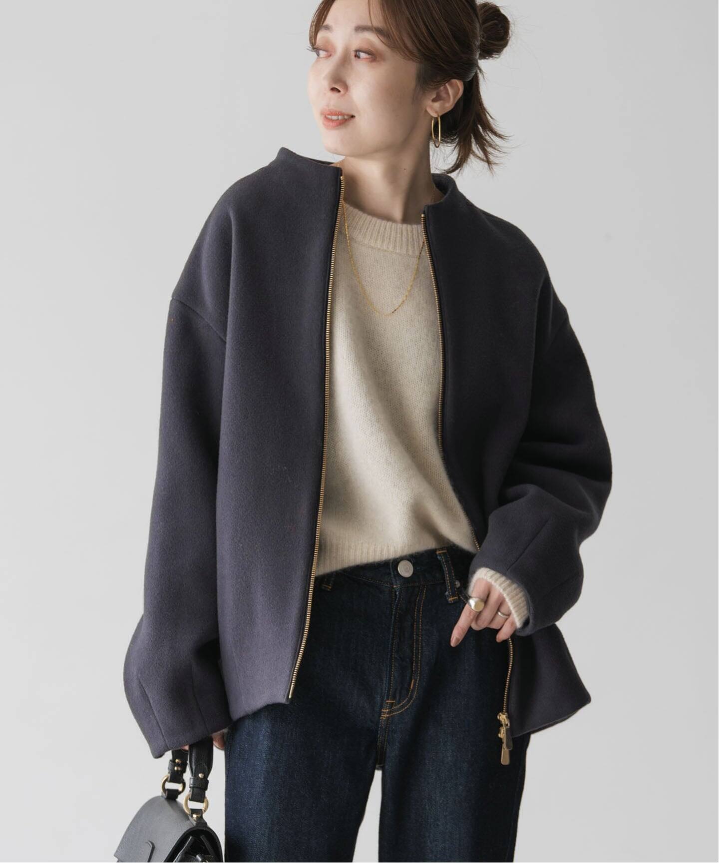 MTRレイズドネックジップコート（ノーカラーコート）｜NOBLE（ノーブル