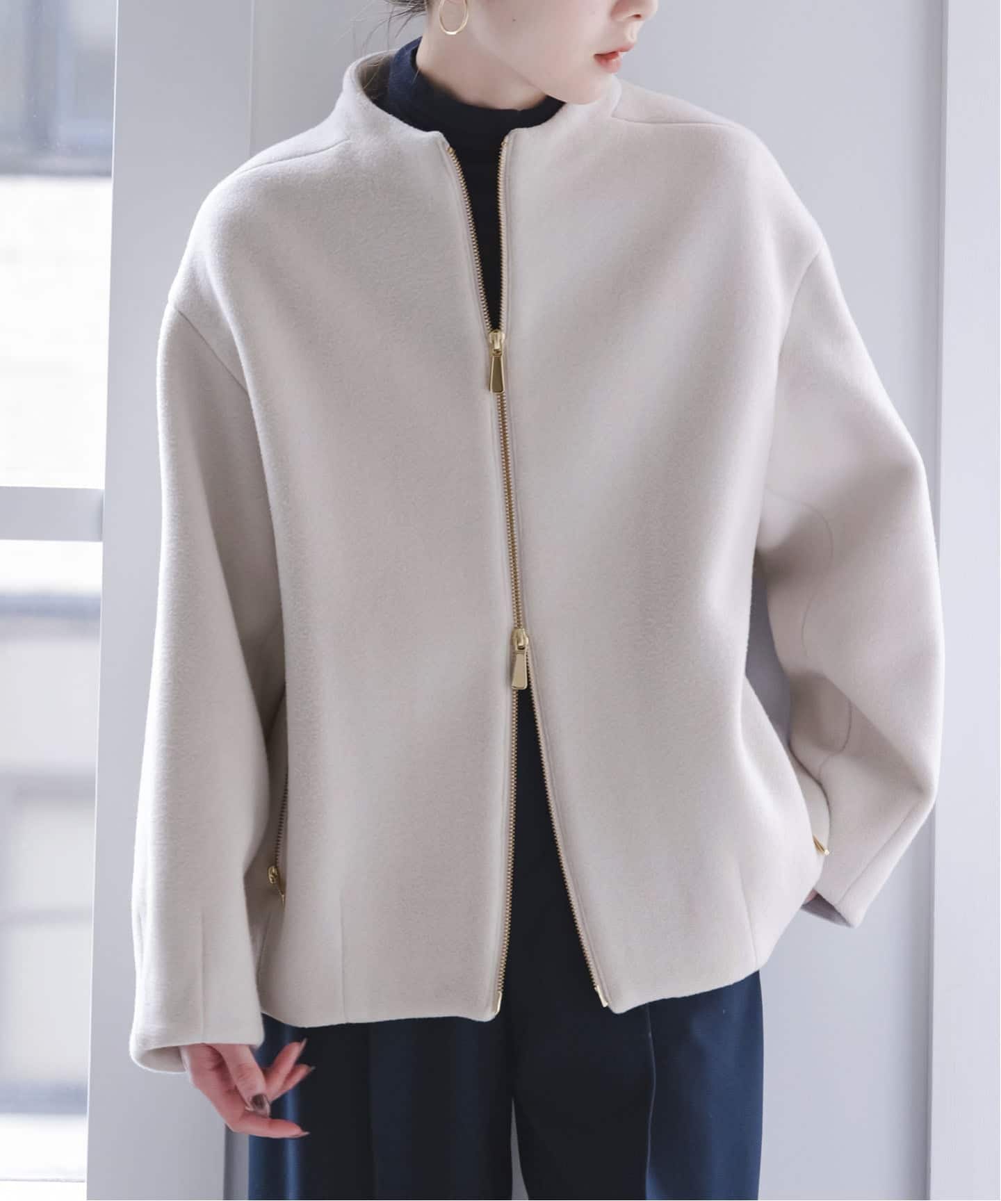 MTRレイズドネックジップコート（ノーカラーコート）｜NOBLE（ノーブル