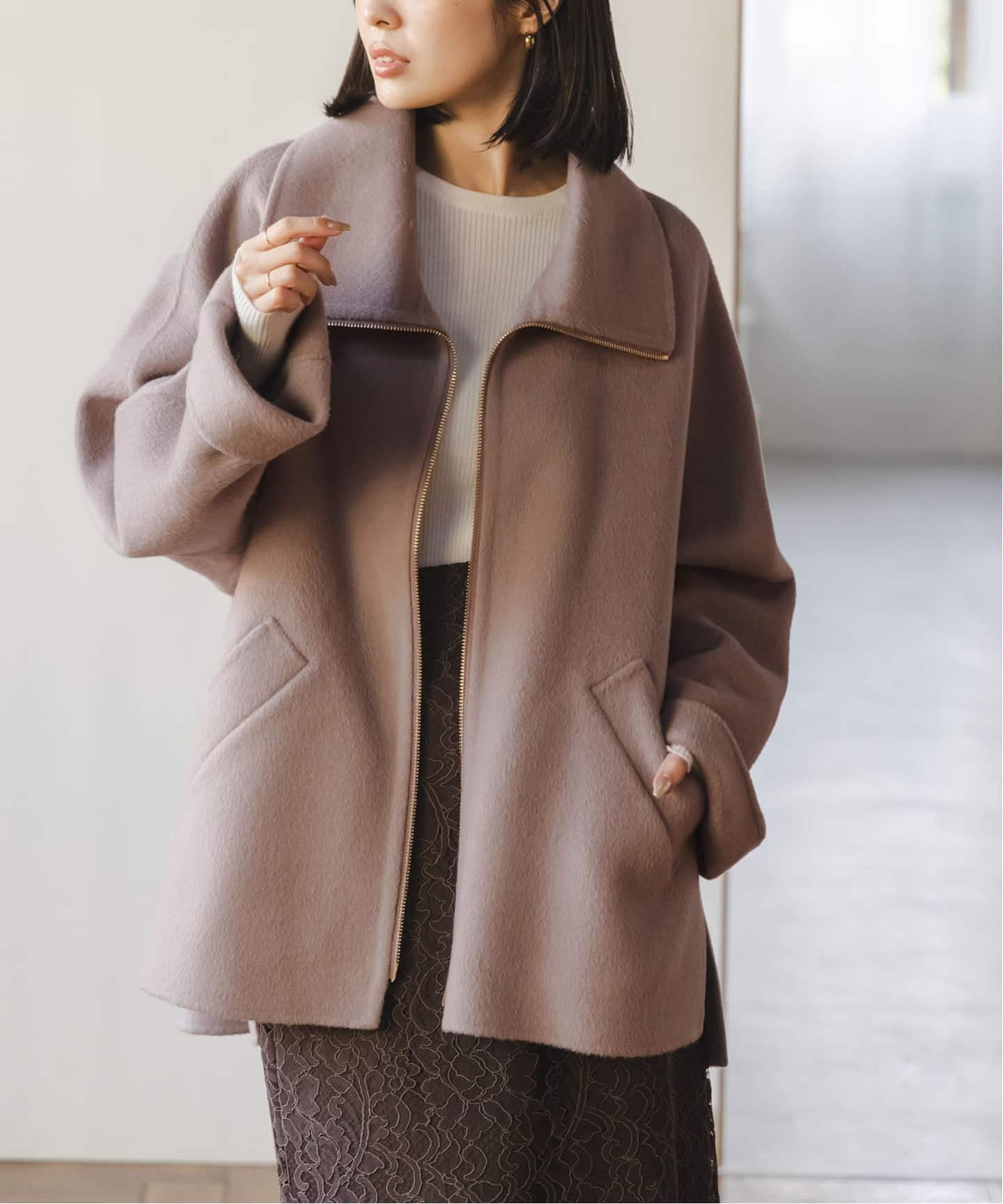 追加》キャメルミックスリバージップコート（その他ブルゾン／アウター