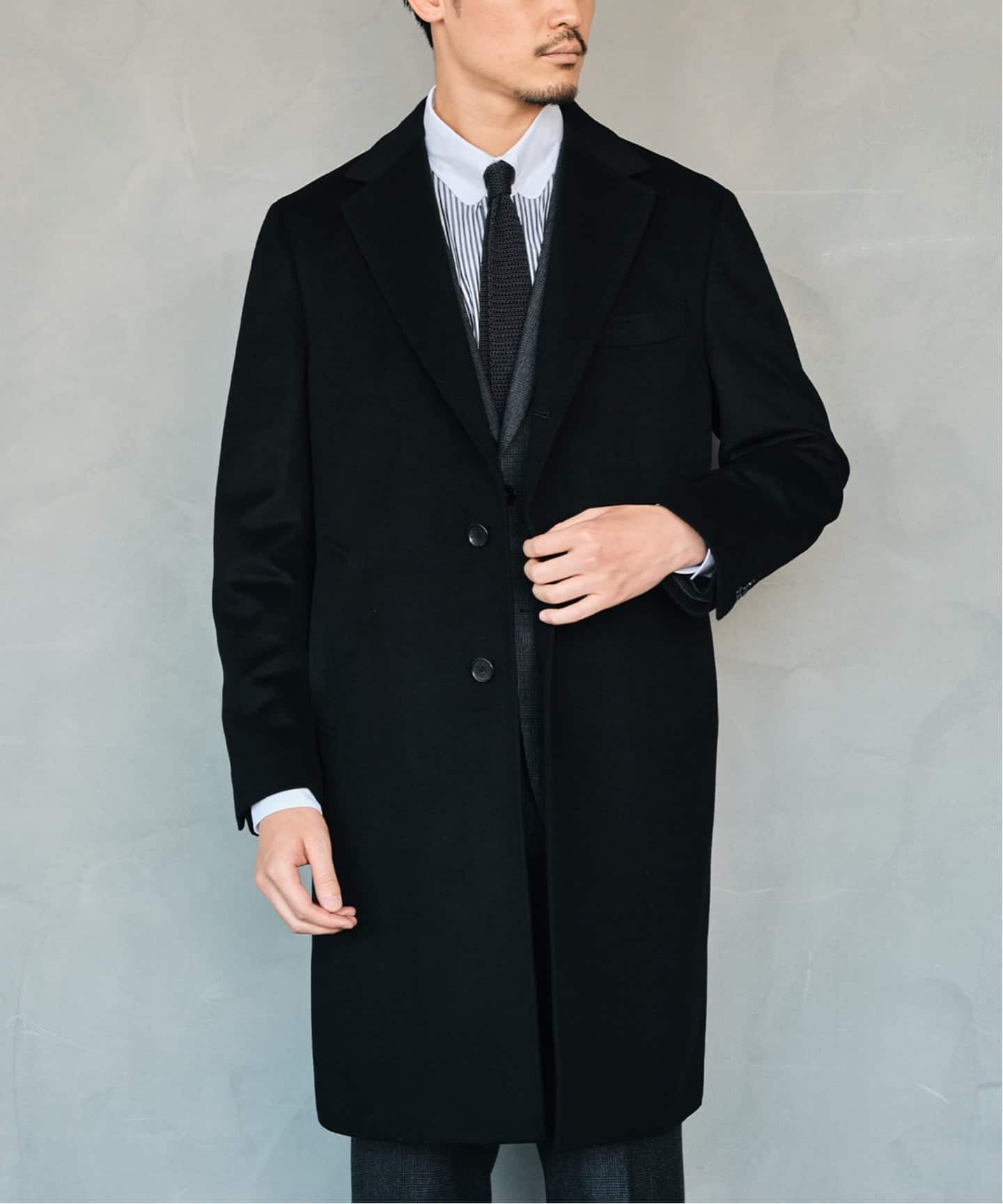 美品 エディフィス カシミヤ チェスターコート ブラック 黒 42 小さいサイズ SUPER 140's ウール / カシミヤ チェスターコート（チェスター