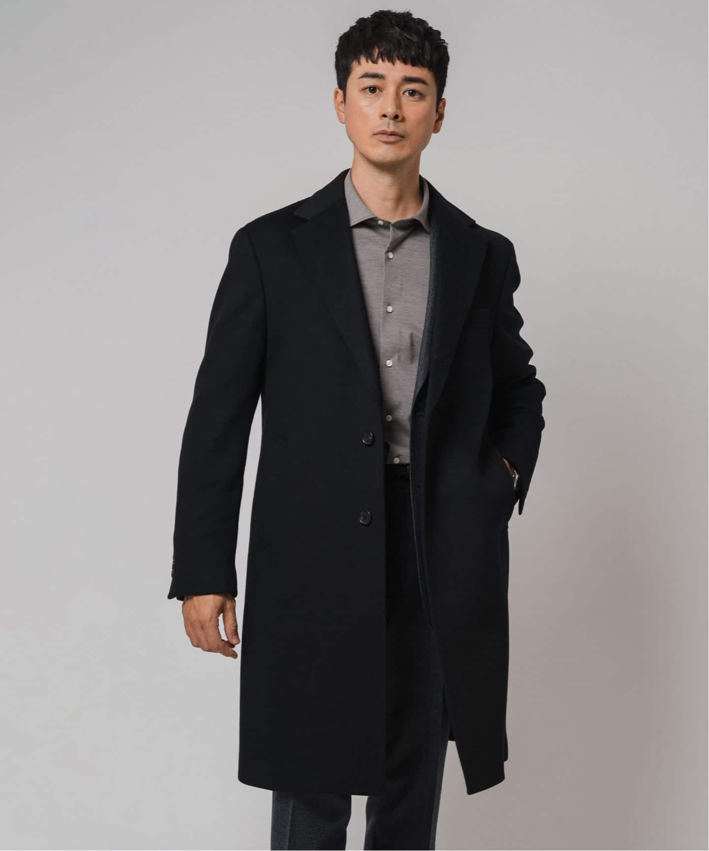 美品 Lサイズ カシミヤ エディフィス チェスターコート 近年モデル ブラック SUPER 140's ウール / カシミヤ チェスターコート（チェスター