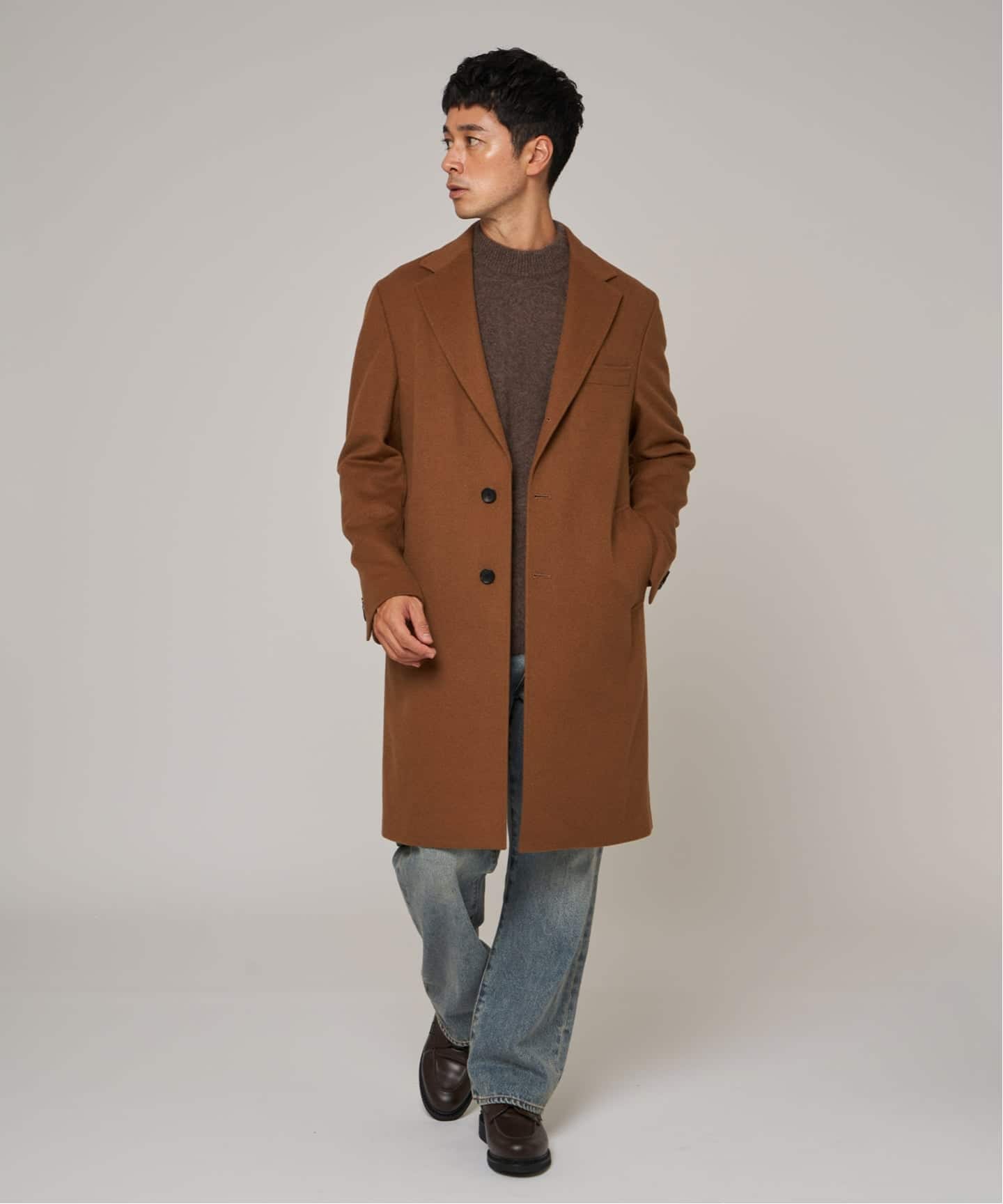 極美品✨エディフィス チェスターコート 紺 カシミヤ ウール メルトン 44 EDIFICE チェスターコート コート SUPER 140's ウール