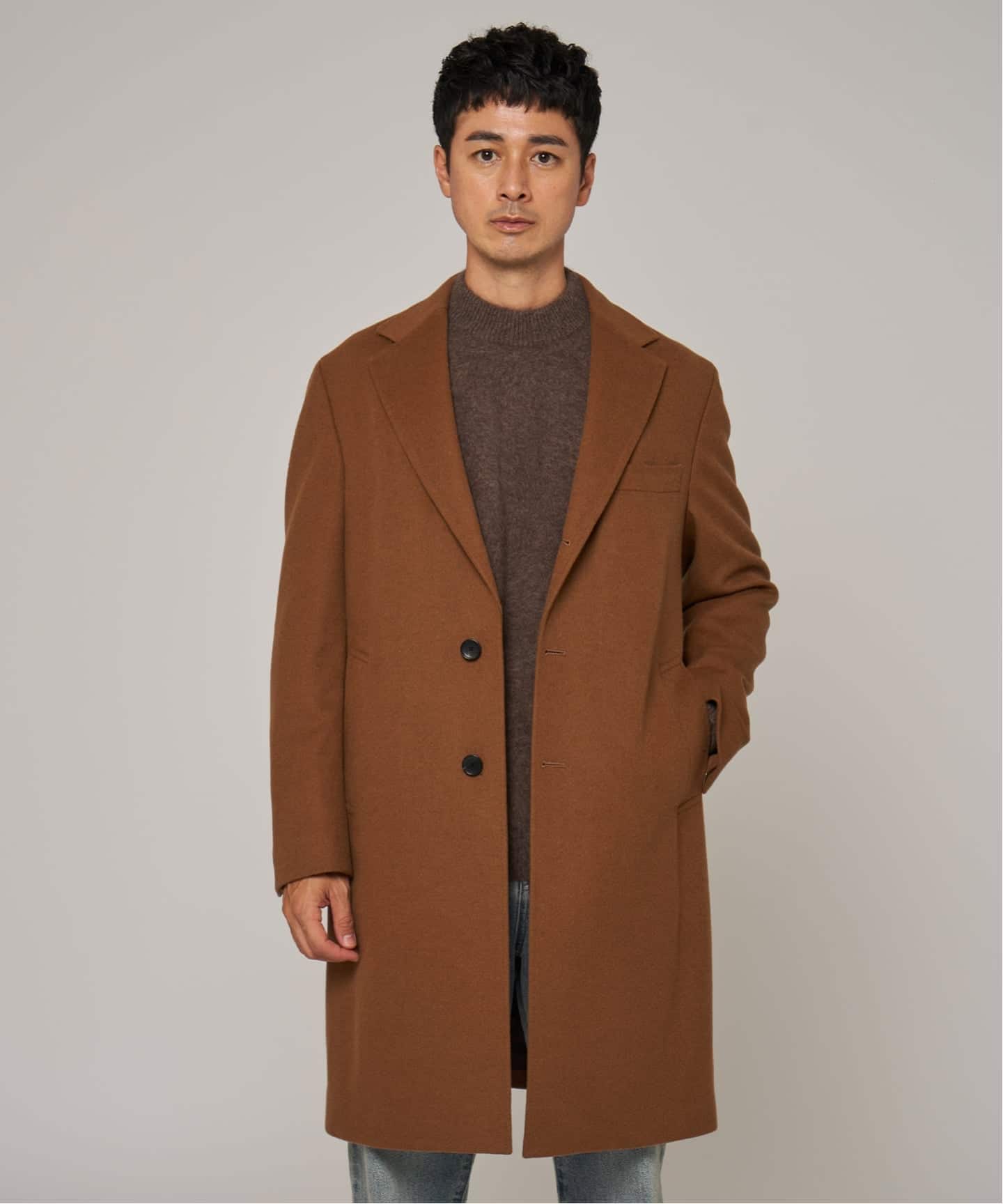 ●未使用・EDIFICE ウールチェスターコート・サイズ42 SUPER 140's ウール / カシミヤ チェスターコート（チェスター