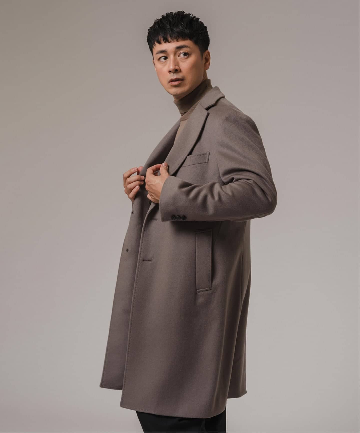 エディフィス　カシミヤ　チェスターコート　大きいサイズ　50 ネイビー エディフィス カシミヤ チェスターコート 大きいサイズ 50