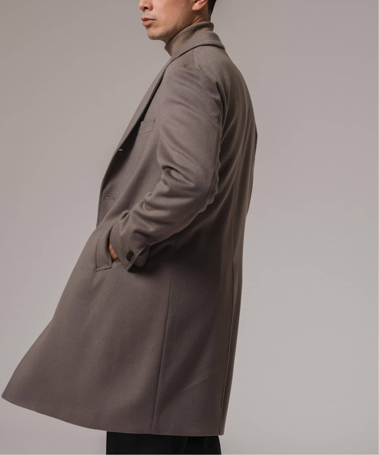 EDIFICE ダークブラウン チェスターコート SUPER 140's ウール / カシミヤ チェスターコート（チェスター