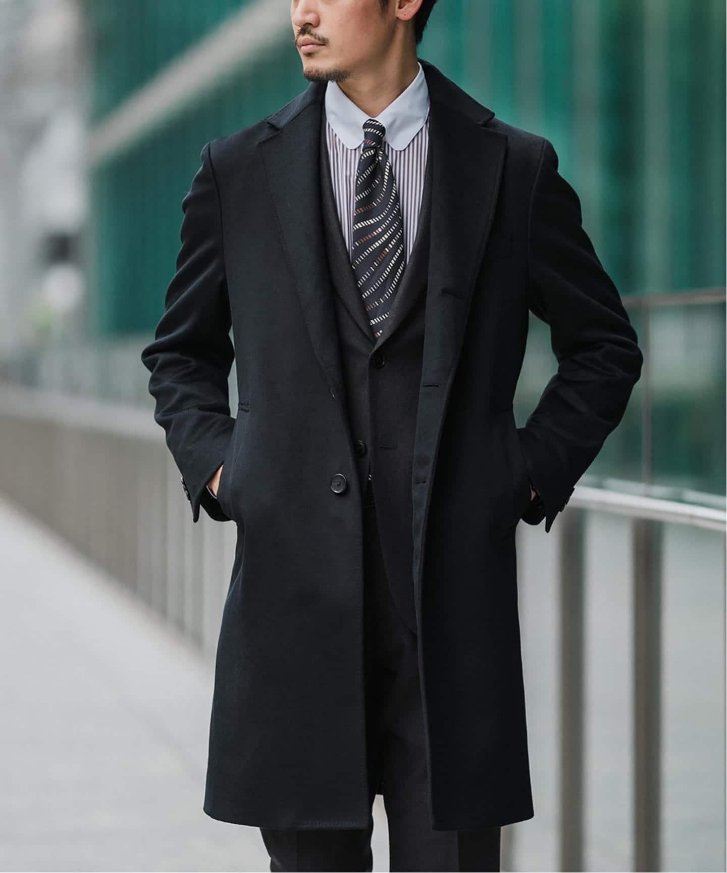 未使用級✨️エディフィス チェスターコート カシミヤ混 大きいサイズ グレー L EDIFICE（エディフィス）の「SUPER 140's ウール / カシミヤ