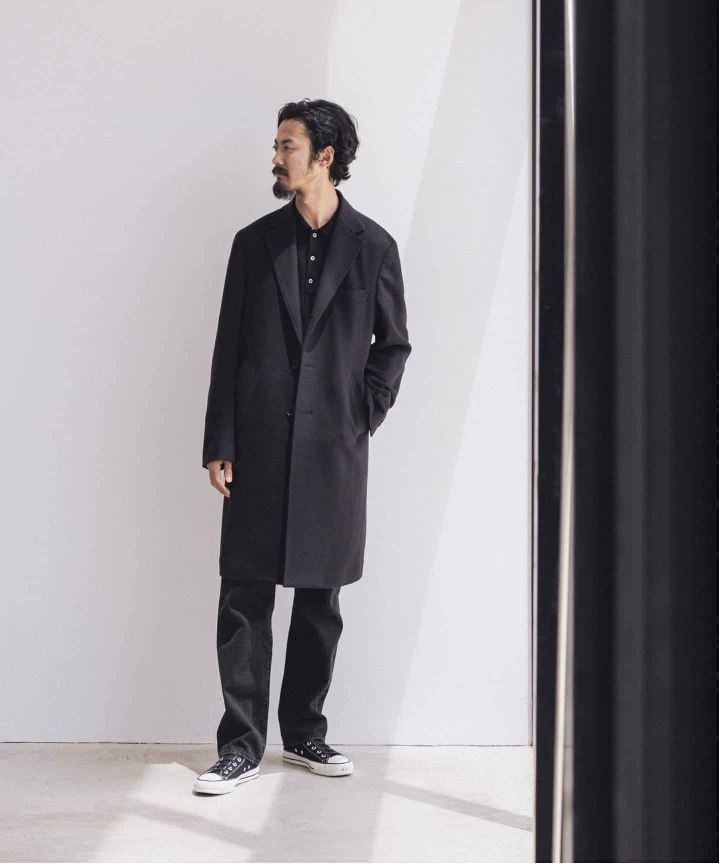 SUPER 140's ウール / カシミヤ チェスターコート(チェック