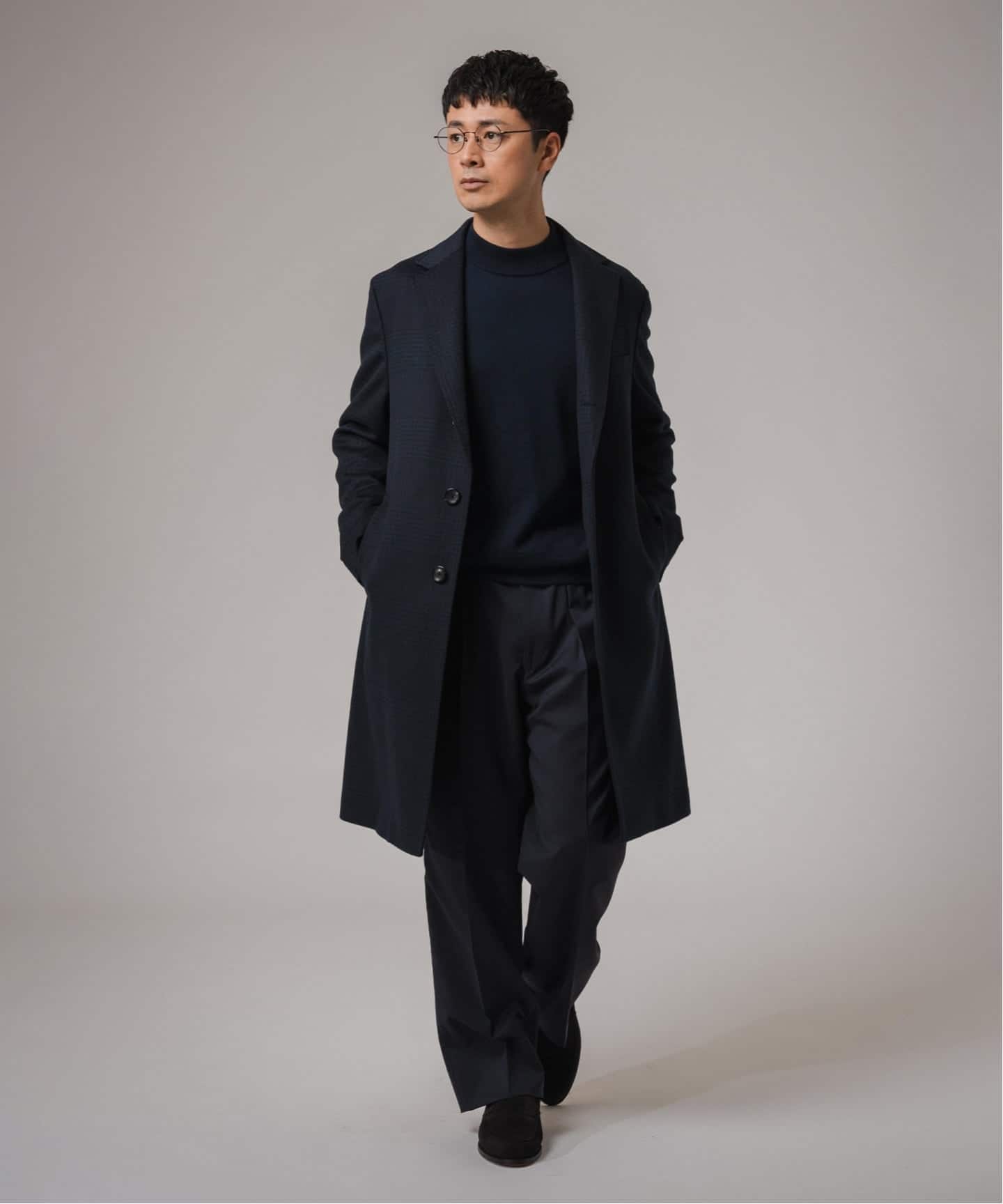 SUPER 140's ウール / カシミヤ チェスターコート(チェック