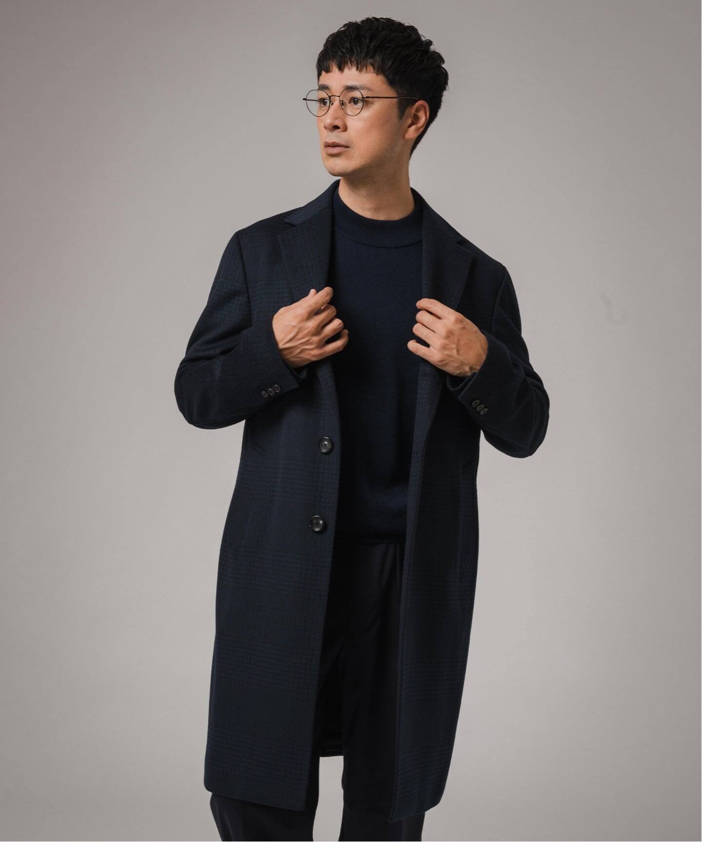 エディフィス チェスターコート グレンチェック ロゴボタン カシミヤ M エディフィス チェスターコート グレンチェック ロゴボタン カシミヤ M