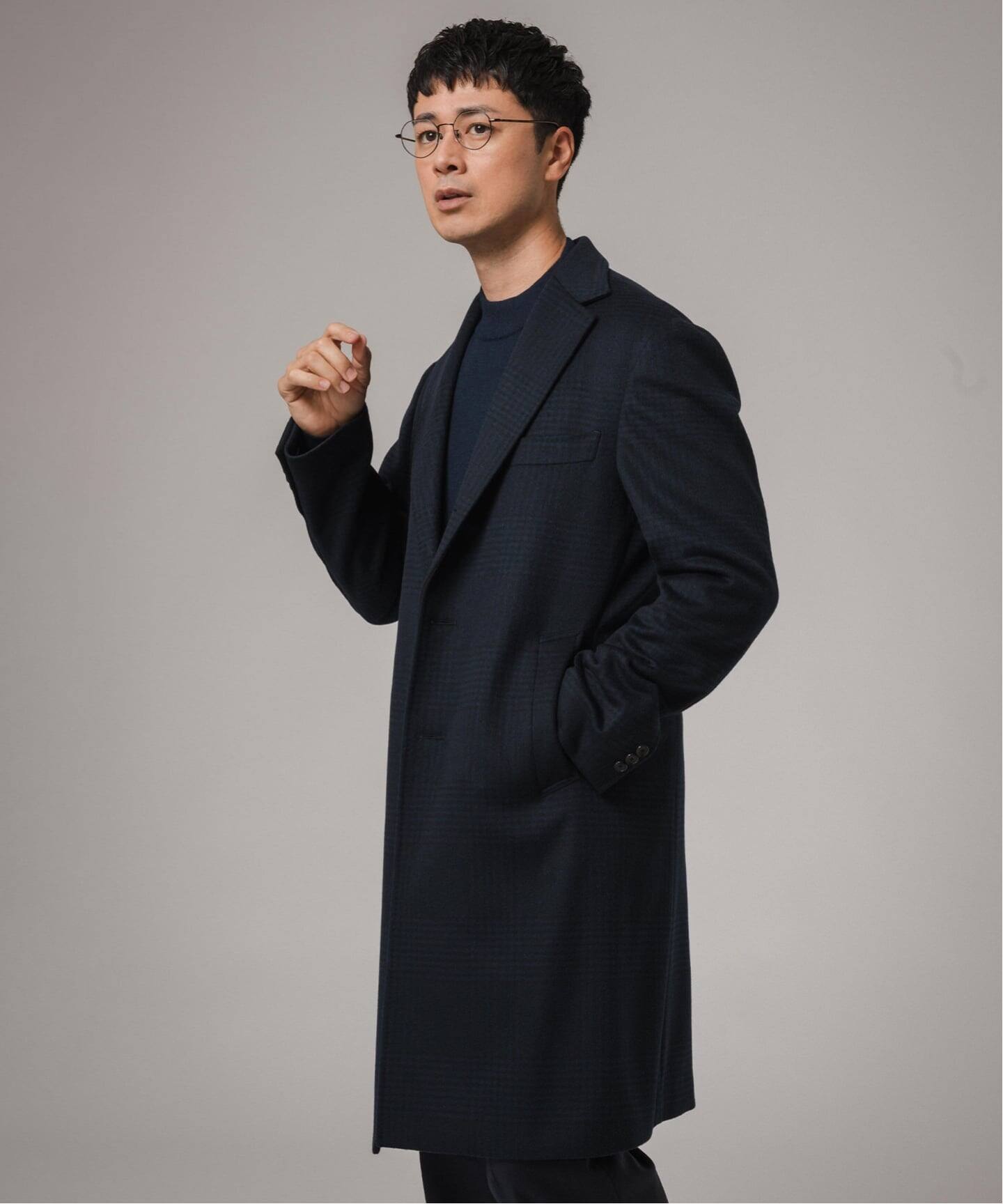 美品　希少　エディフィス　カシミア　カシミヤ　コート　チェック　チェスターコート EDIFICE（エディフィス）の「140S ウールカシミア チェスター コート