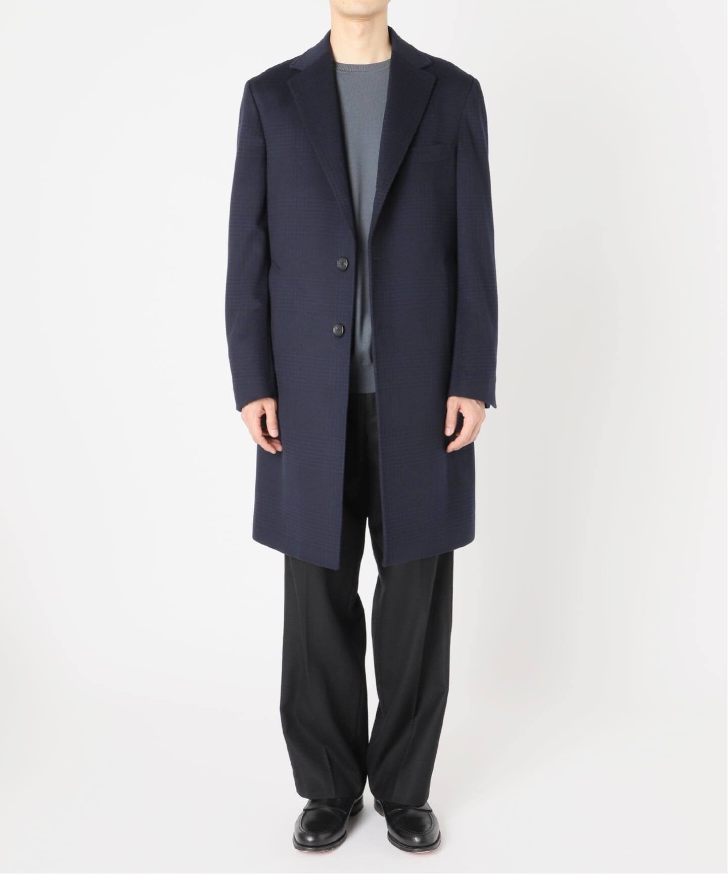 SUPER 140's ウール / カシミヤ チェスターコート(チェック