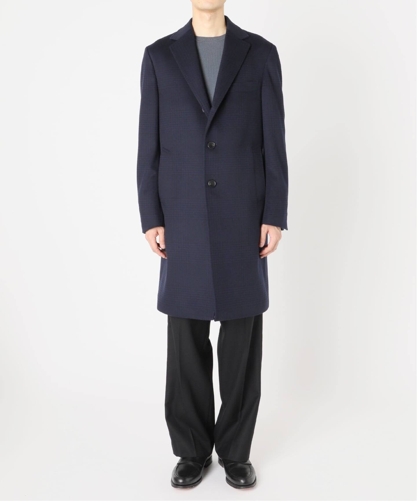 SUPER 140's ウール / カシミヤ チェスターコート(チェック