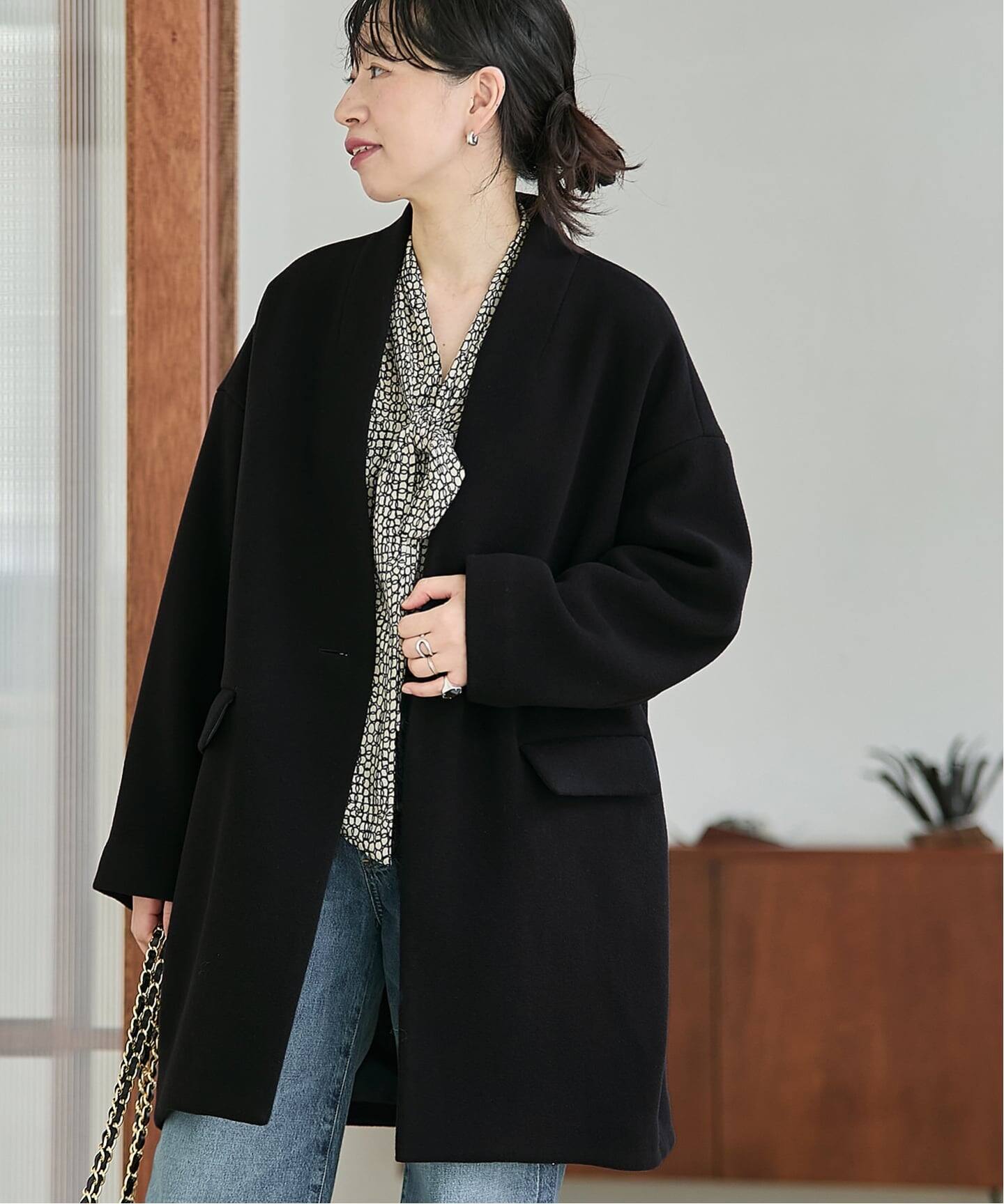 追加》SUPER140S/GIOLICA コクーンコート（ノーカラーコート 