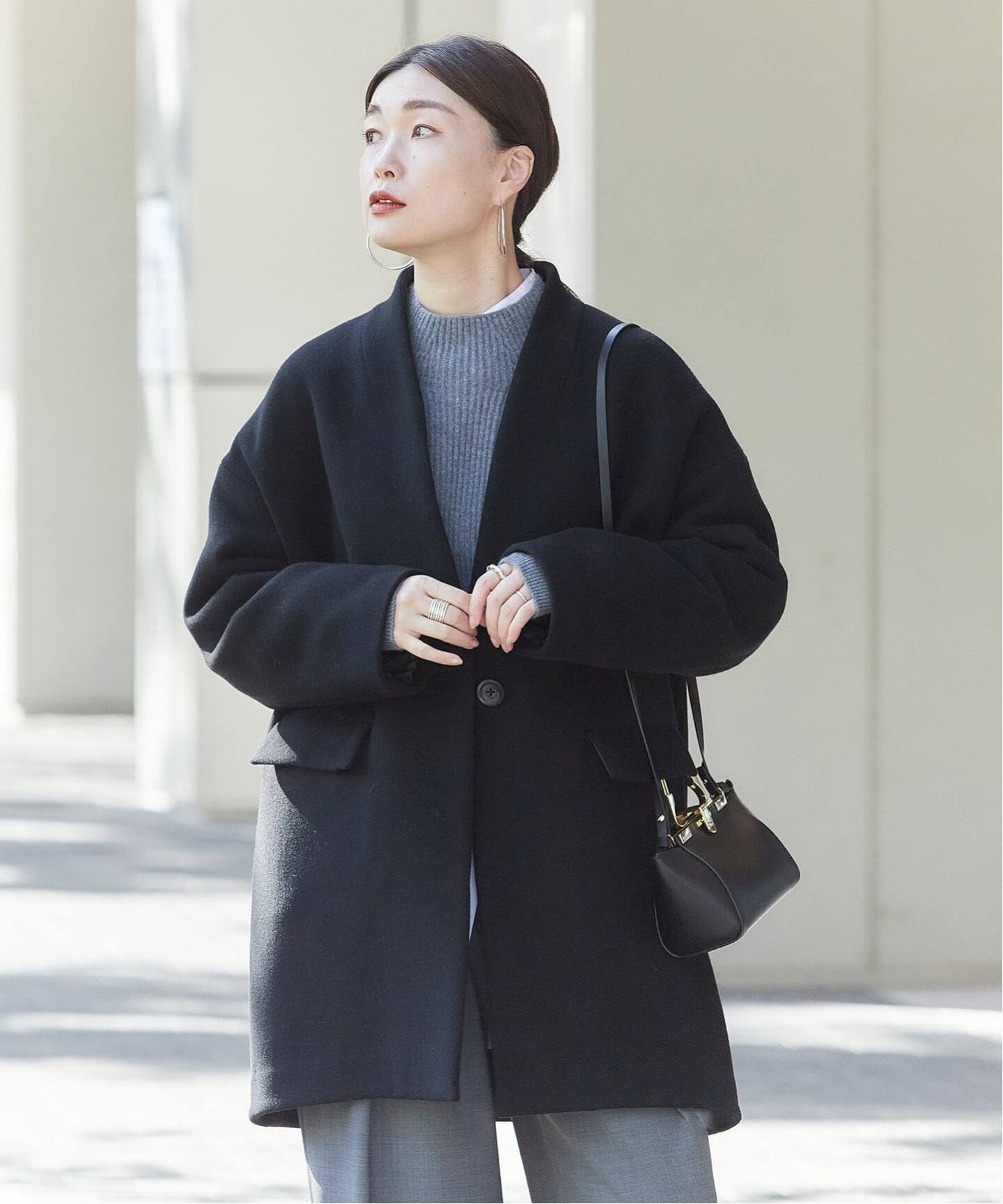 追加》SUPER140S/GIOLICA コクーンコート（ノーカラーコート